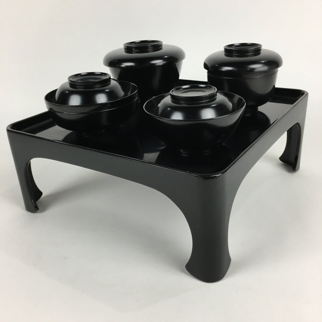 Japanese Wooden Legged Tray Lacquered Table Lidded Bowls Set Vtg Ozen UR727