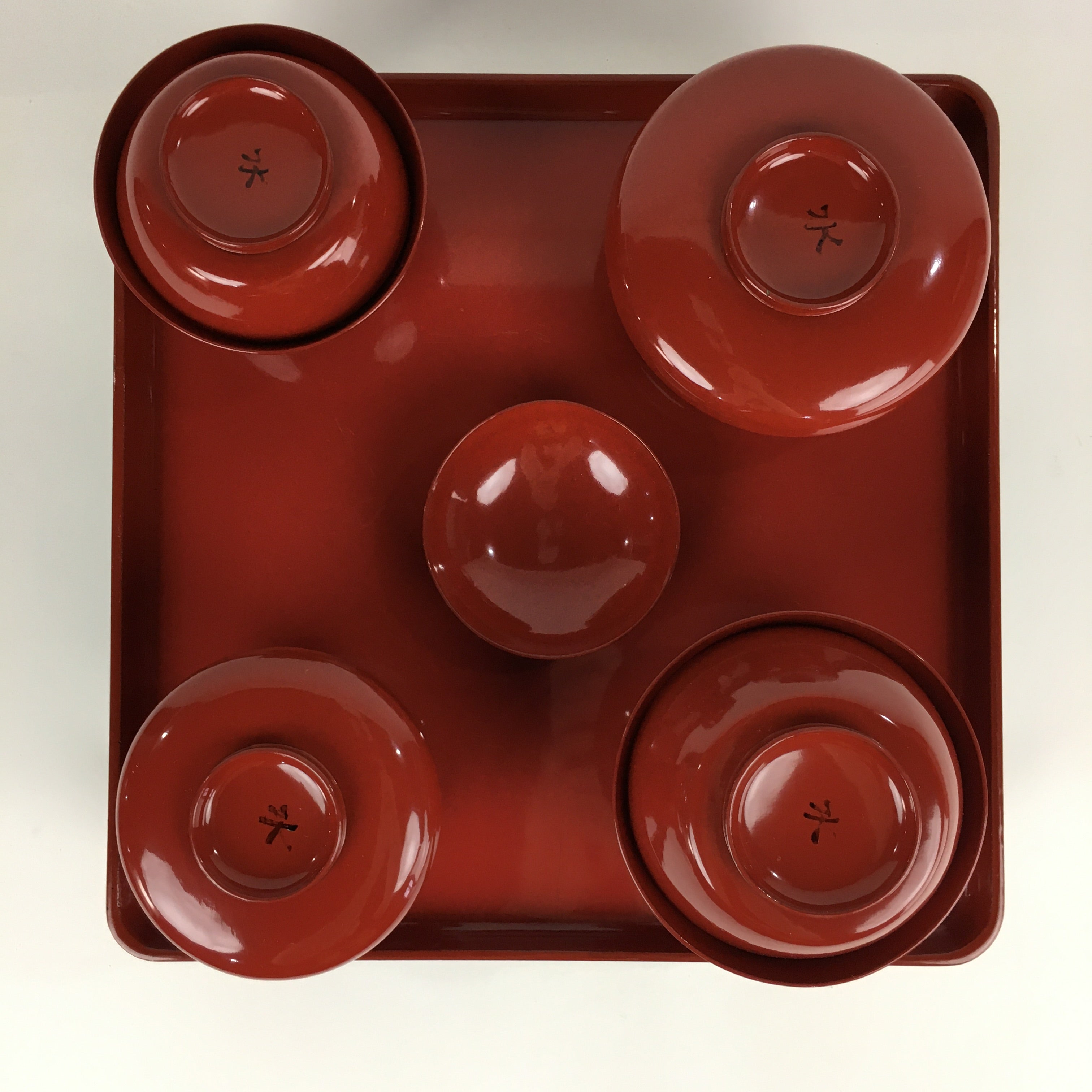 Japanese Wooden Legged Tray Lacquered Table Lidded Bowls Set Vtg Ozen UR728