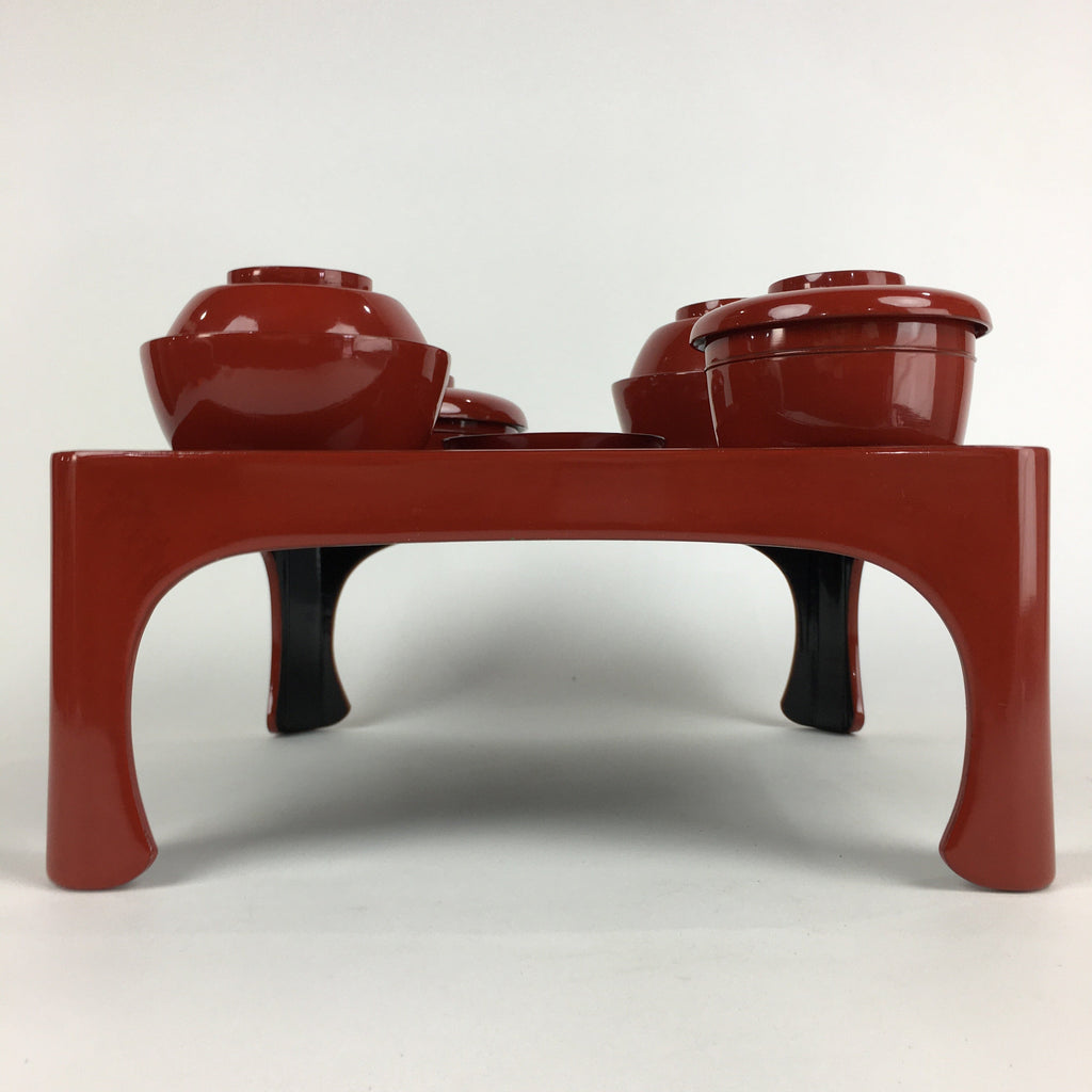 Japanese Wooden Legged Tray Lacquered Table Lidded Bowls Set Vtg Ozen UR729