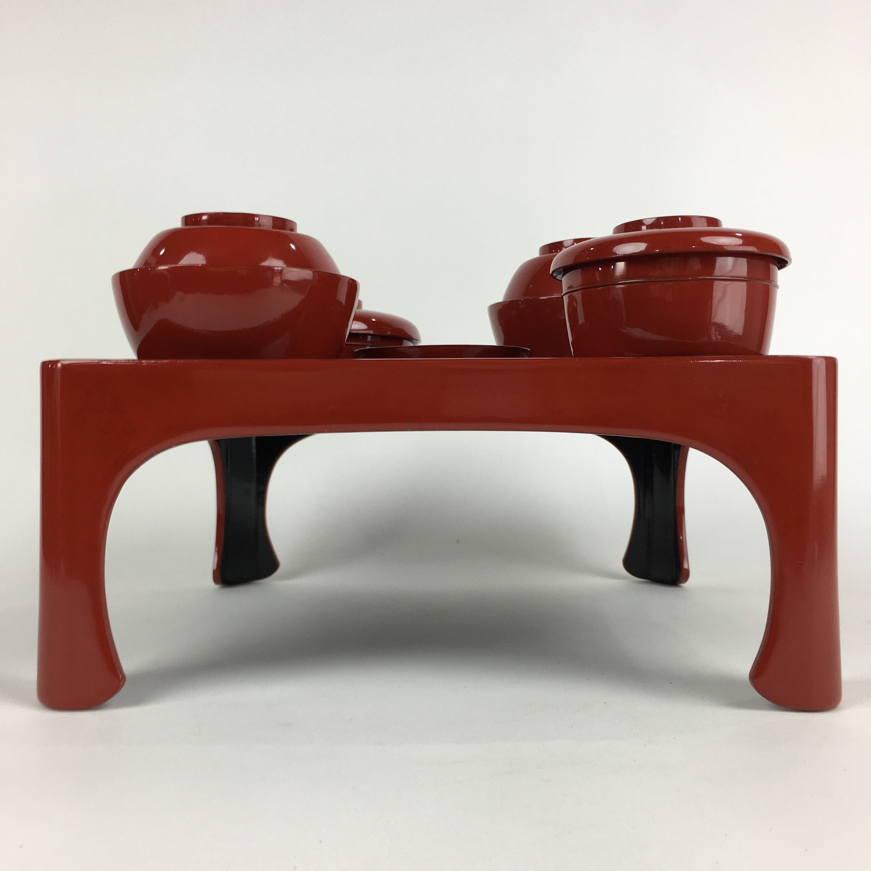 Japanese Wooden Legged Tray Lacquered Table Lidded Bowls Set Vtg Ozen UR729