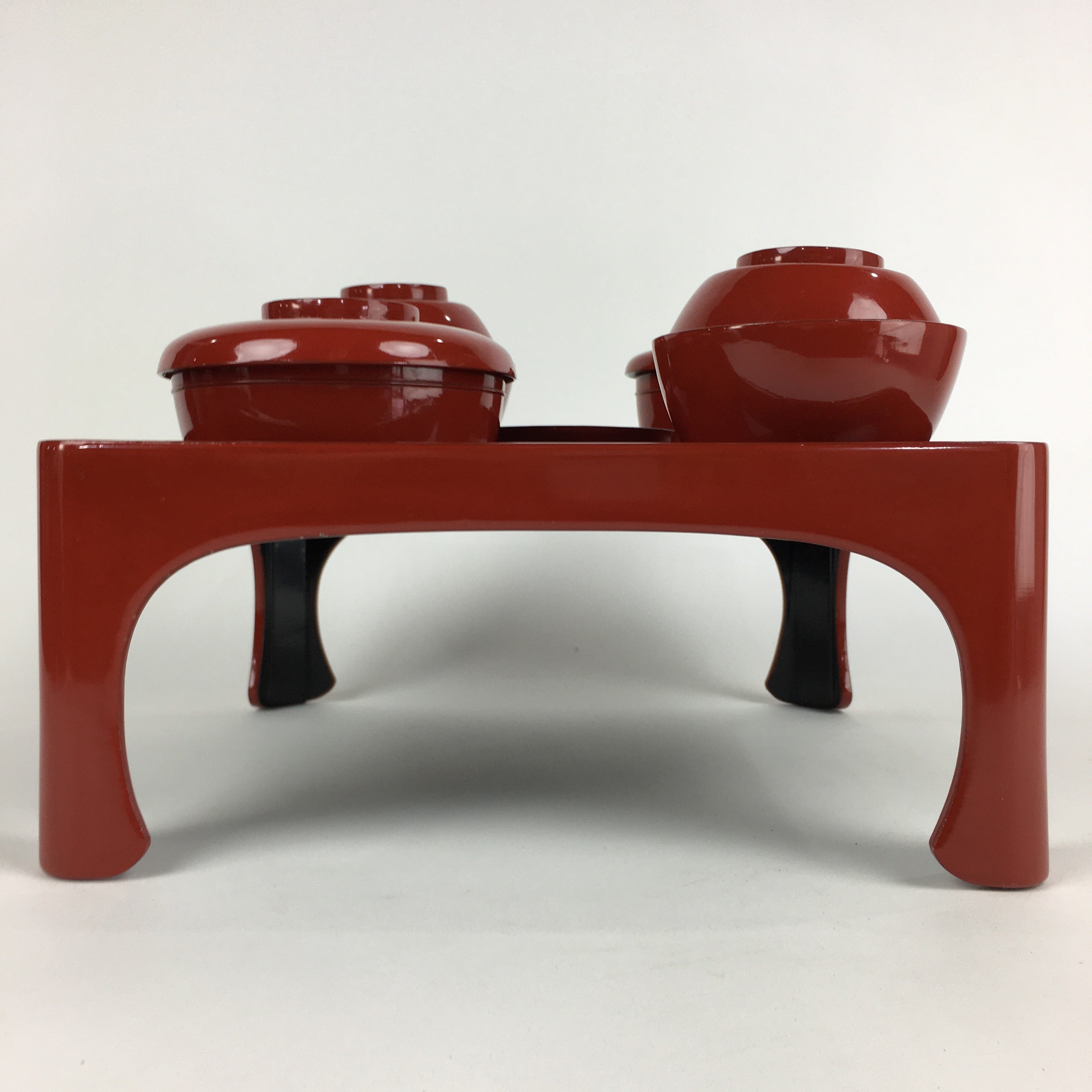 Japanese Wooden Legged Tray Lacquered Table Lidded Bowls Set Vtg Ozen UR729