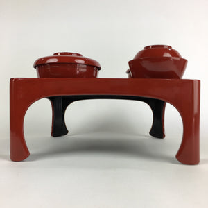 Japanese Wooden Legged Tray Lacquered Table Lidded Bowls Set Vtg Ozen UR731