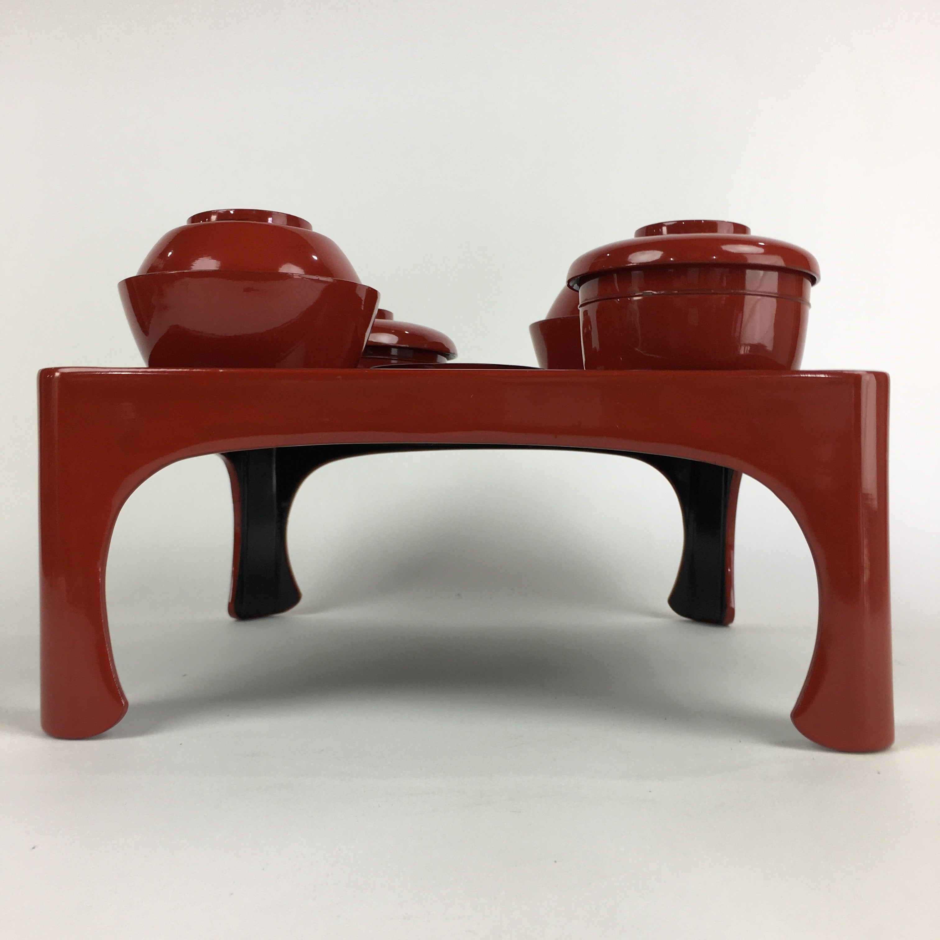 Japanese Wooden Legged Tray Lacquered Table Lidded Bowls Set Vtg Ozen UR732
