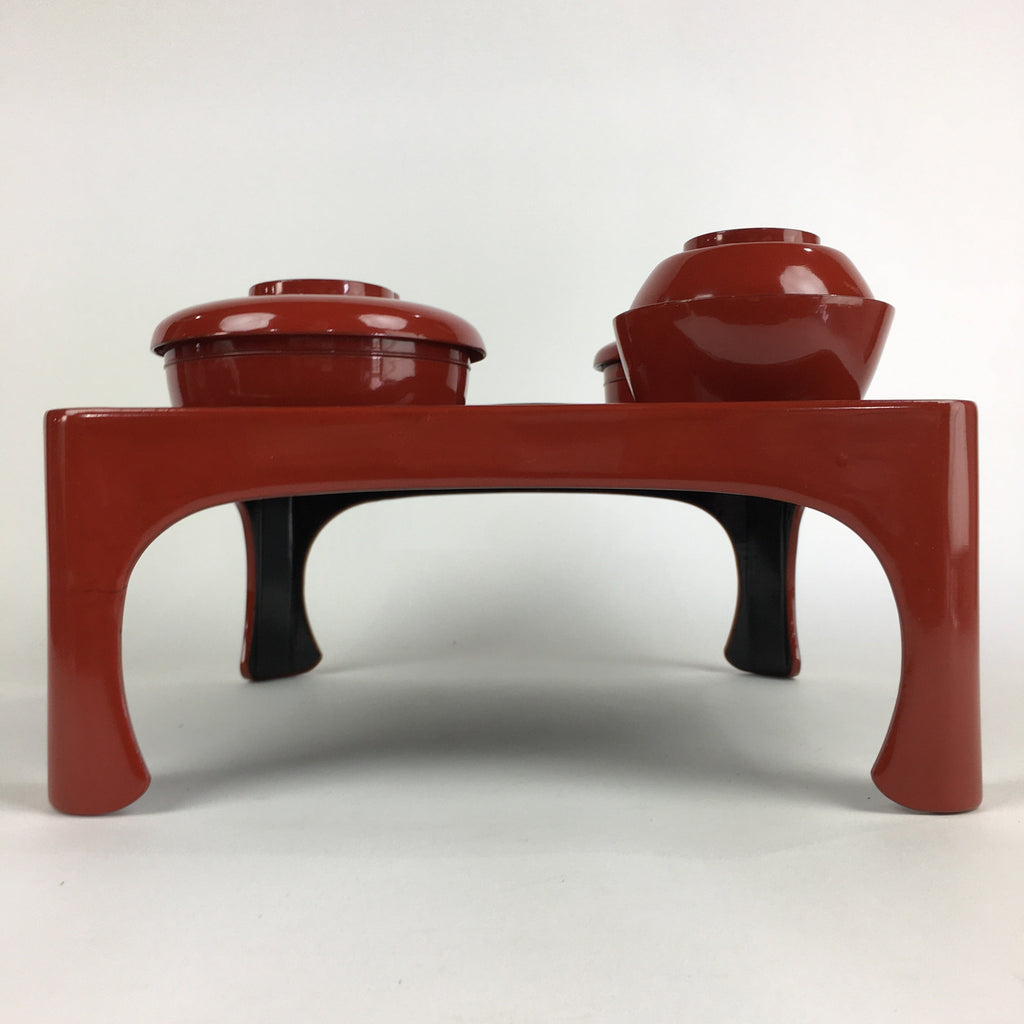 Japanese Wooden Legged Tray Lacquered Table Lidded Bowls Set Vtg Ozen UR732