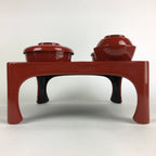 Japanese Wooden Legged Tray Lacquered Table Lidded Bowls Set Vtg Ozen UR732