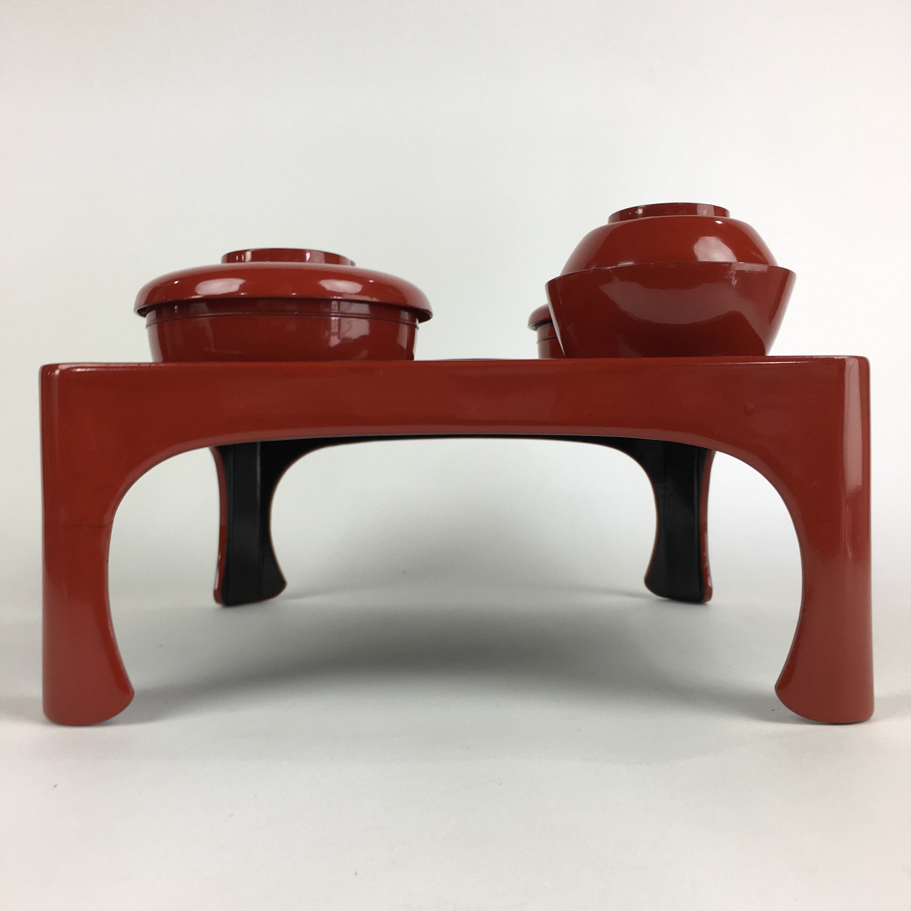 Japanese Wooden Legged Tray Lacquered Table Lidded Bowls Set Vtg Ozen UR732