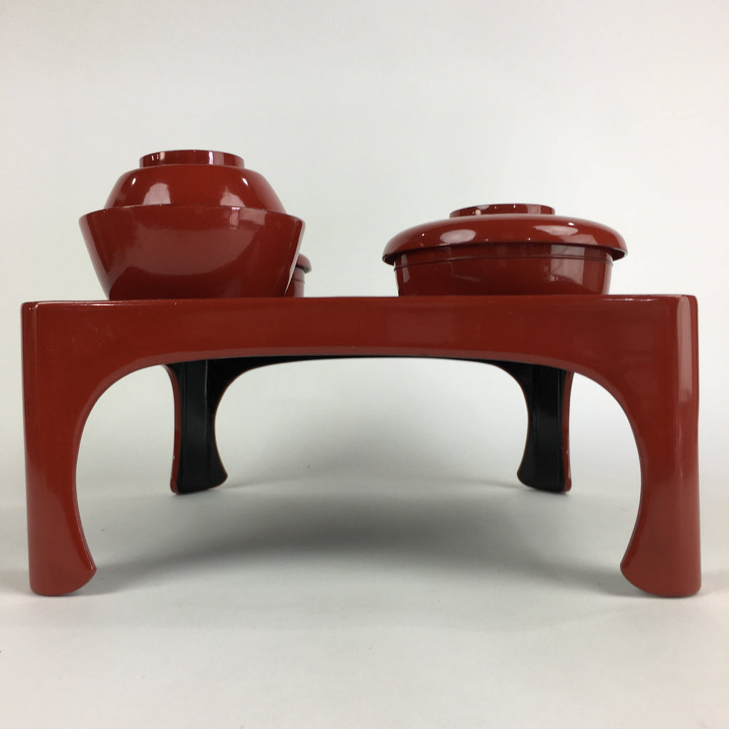 Japanese Wooden Legged Tray Lacquered Table Lidded Bowls Set Vtg Ozen UR732