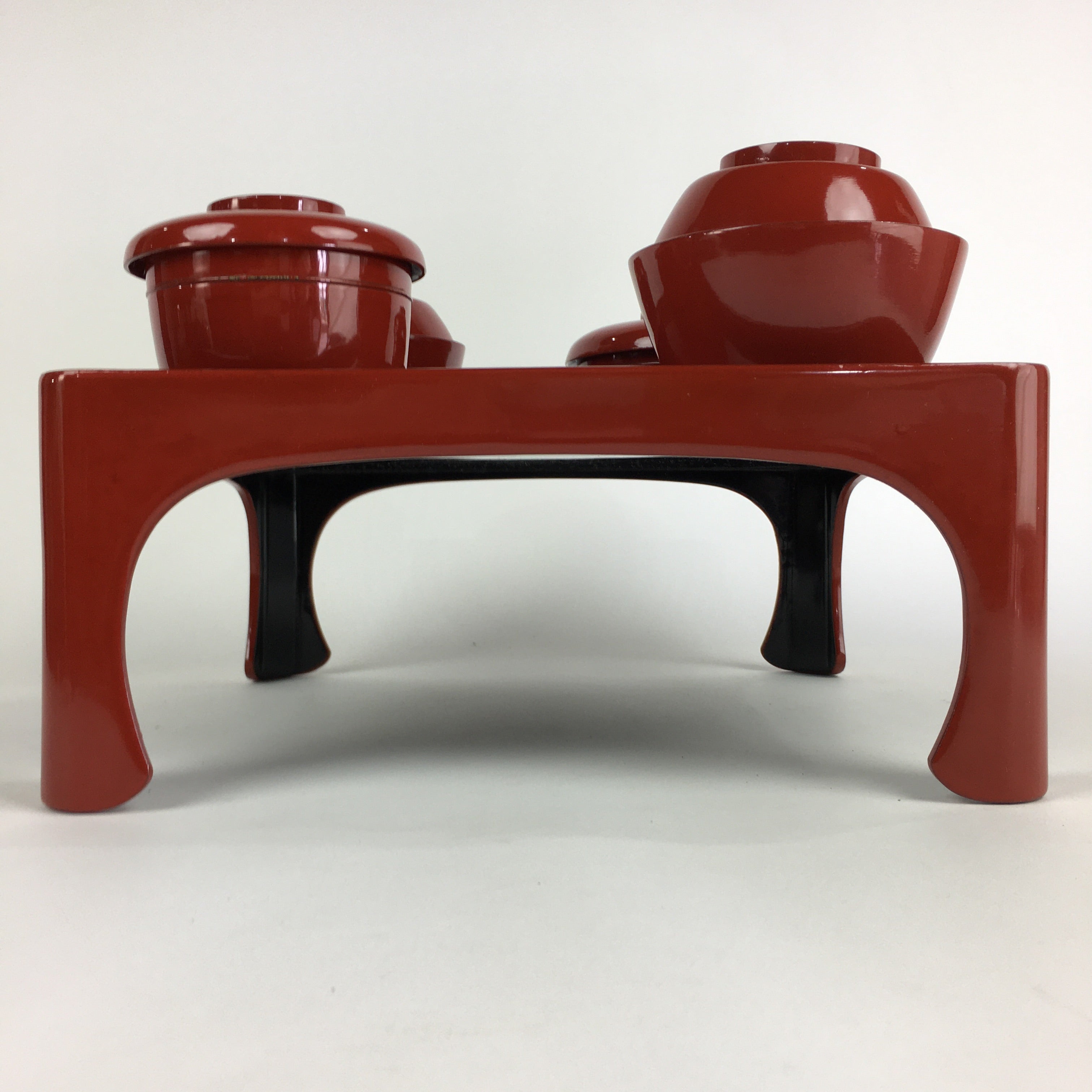 Japanese Wooden Legged Tray Lacquered Table Lidded Bowls Set Vtg Ozen UR732