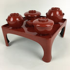 Japanese Wooden Legged Tray Lacquered Table Lidded Bowls Set Vtg Ozen UR732