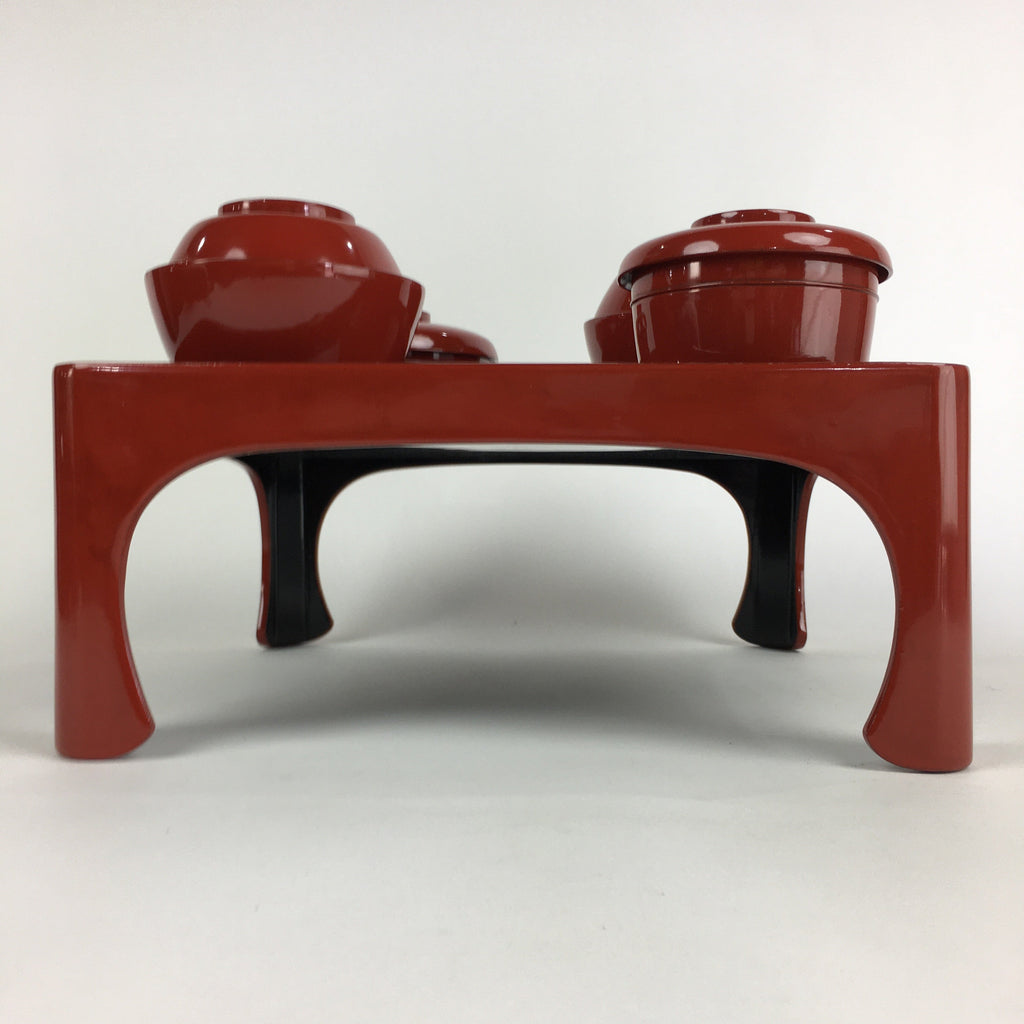 Japanese Wooden Legged Tray Lacquered Table Lidded Bowls Set Vtg Ozen UR733