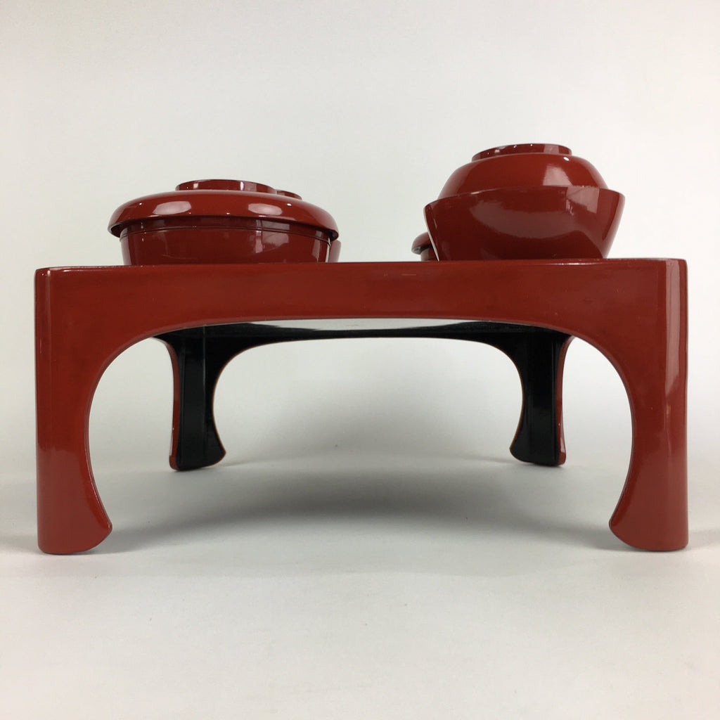 Japanese Wooden Legged Tray Lacquered Table Lidded Bowls Set Vtg Ozen UR733