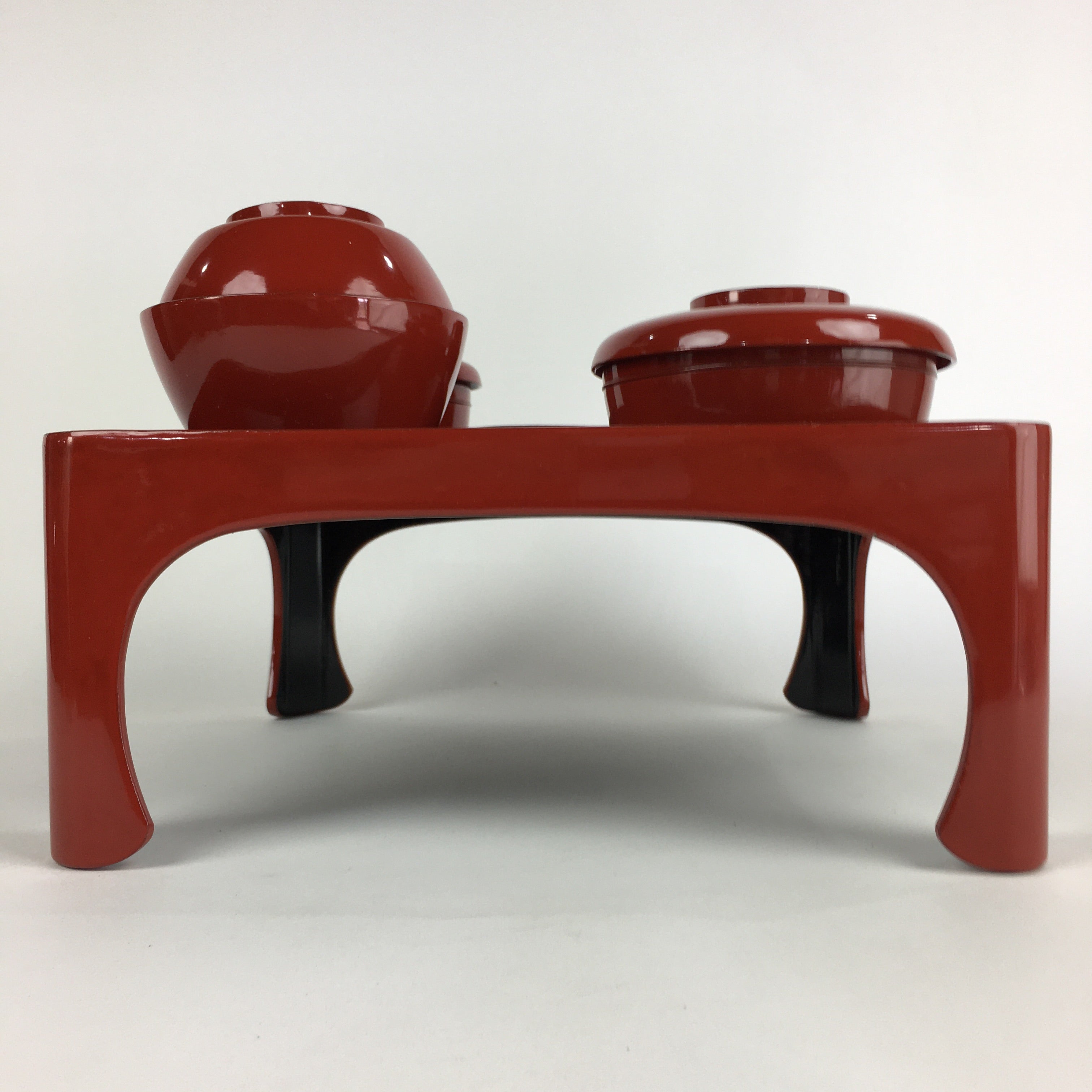 Japanese Wooden Legged Tray Lacquered Table Lidded Bowls Set Vtg Ozen UR733