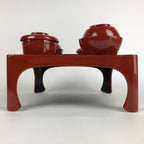 Japanese Wooden Legged Tray Lacquered Table Lidded Bowls Set Vtg Ozen UR733