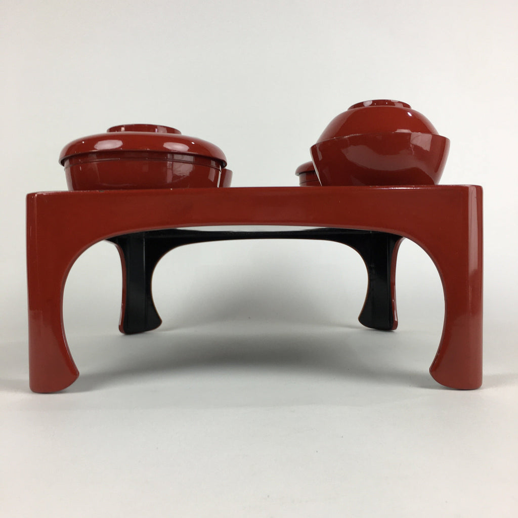 Japanese Wooden Legged Tray Lacquered Table Lidded Bowls Set Vtg Ozen UR734