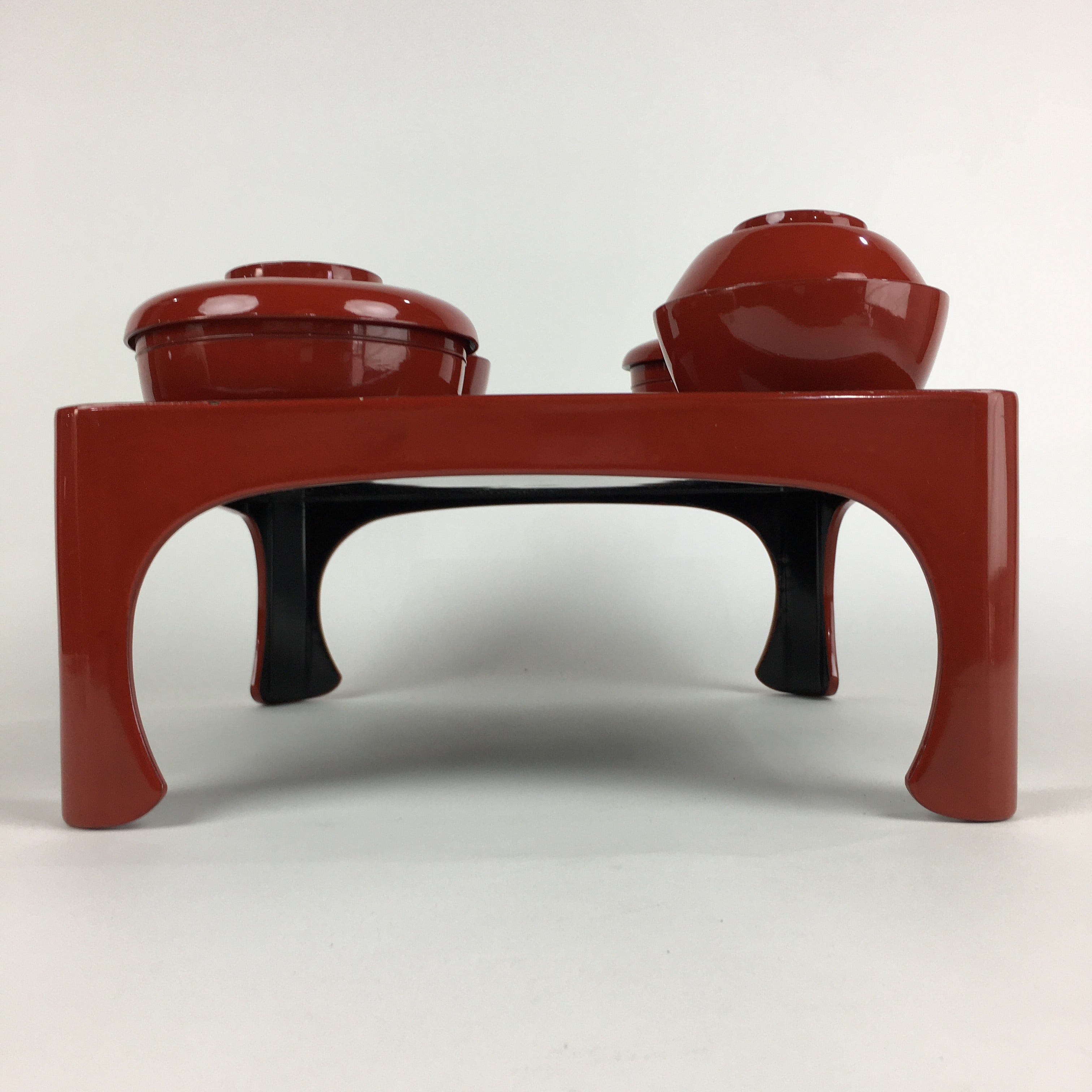 Japanese Wooden Legged Tray Lacquered Table Lidded Bowls Set Vtg Ozen UR734