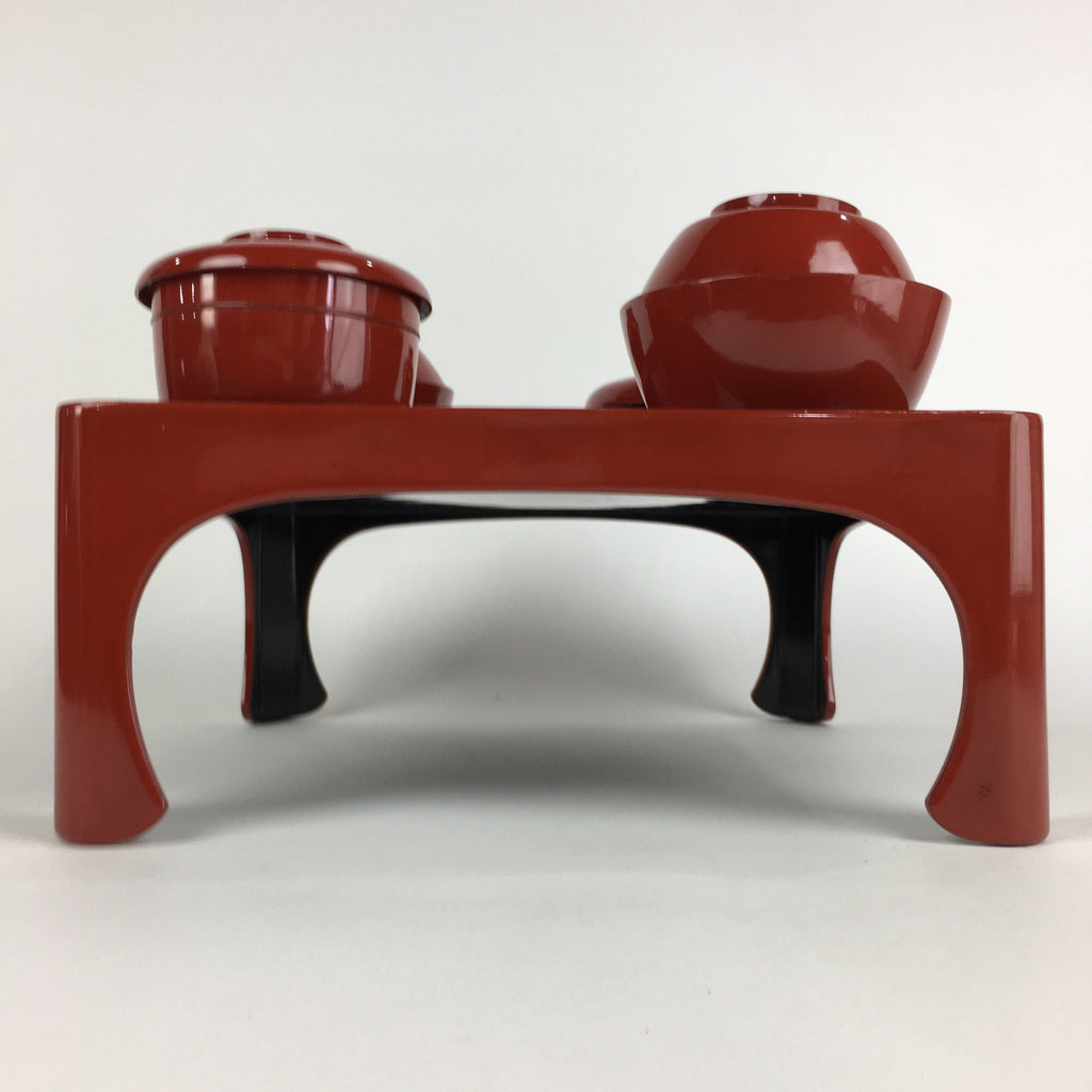 Japanese Wooden Legged Tray Lacquered Table Lidded Bowls Set Vtg Ozen UR734