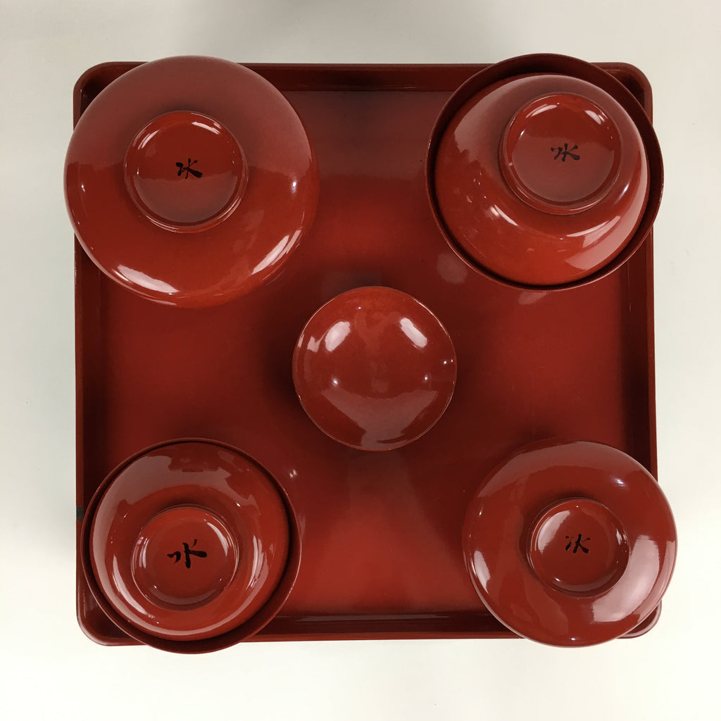 Japanese Wooden Legged Tray Lacquered Table Lidded Bowls Set Vtg Ozen UR734