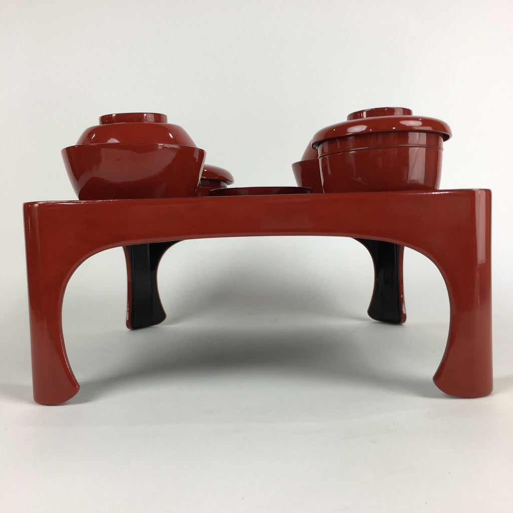 Japanese Wooden Legged Tray Lacquered Table Lidded Bowls Set Vtg Ozen UR735