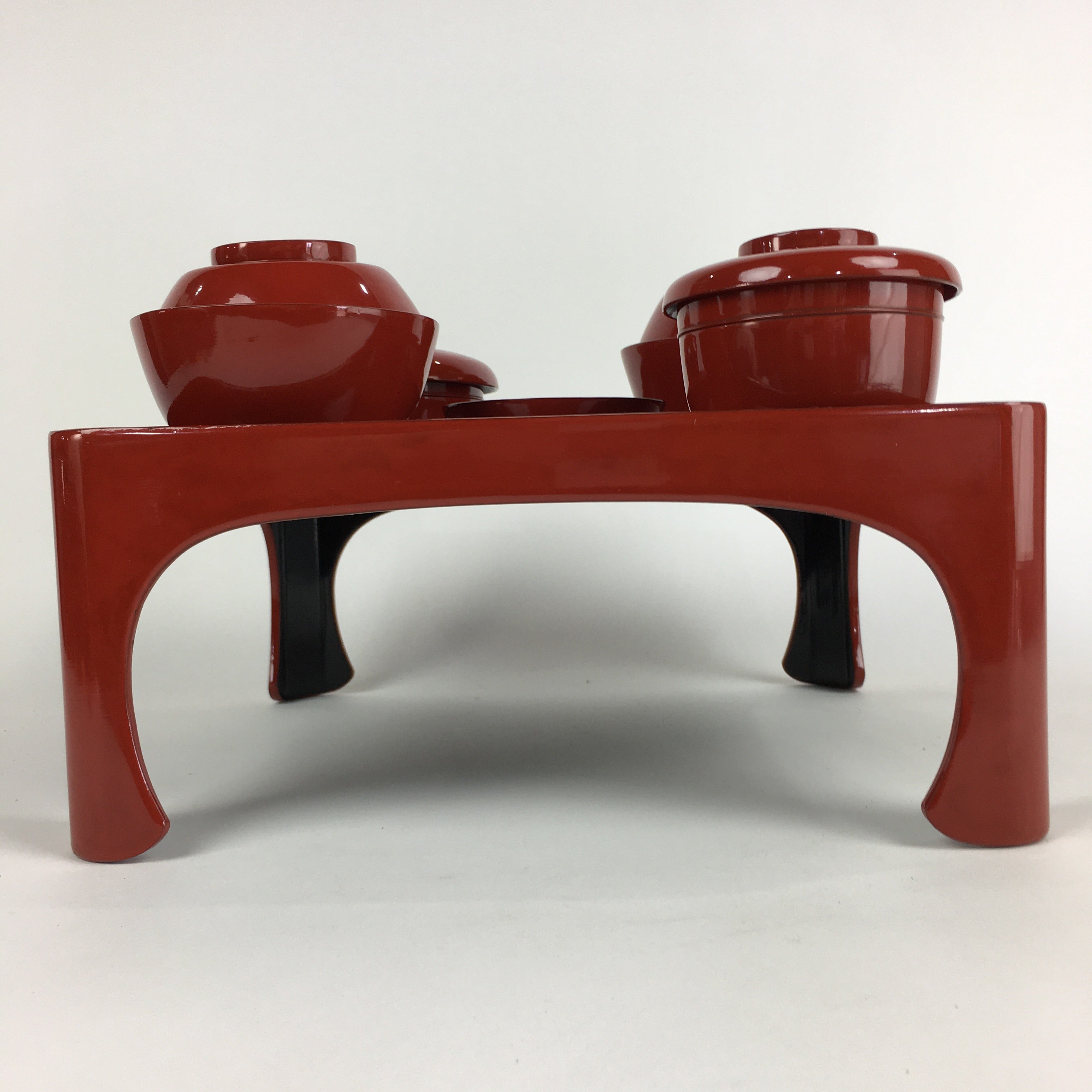 Japanese Wooden Legged Tray Lacquered Table Lidded Bowls Set Vtg Ozen UR735