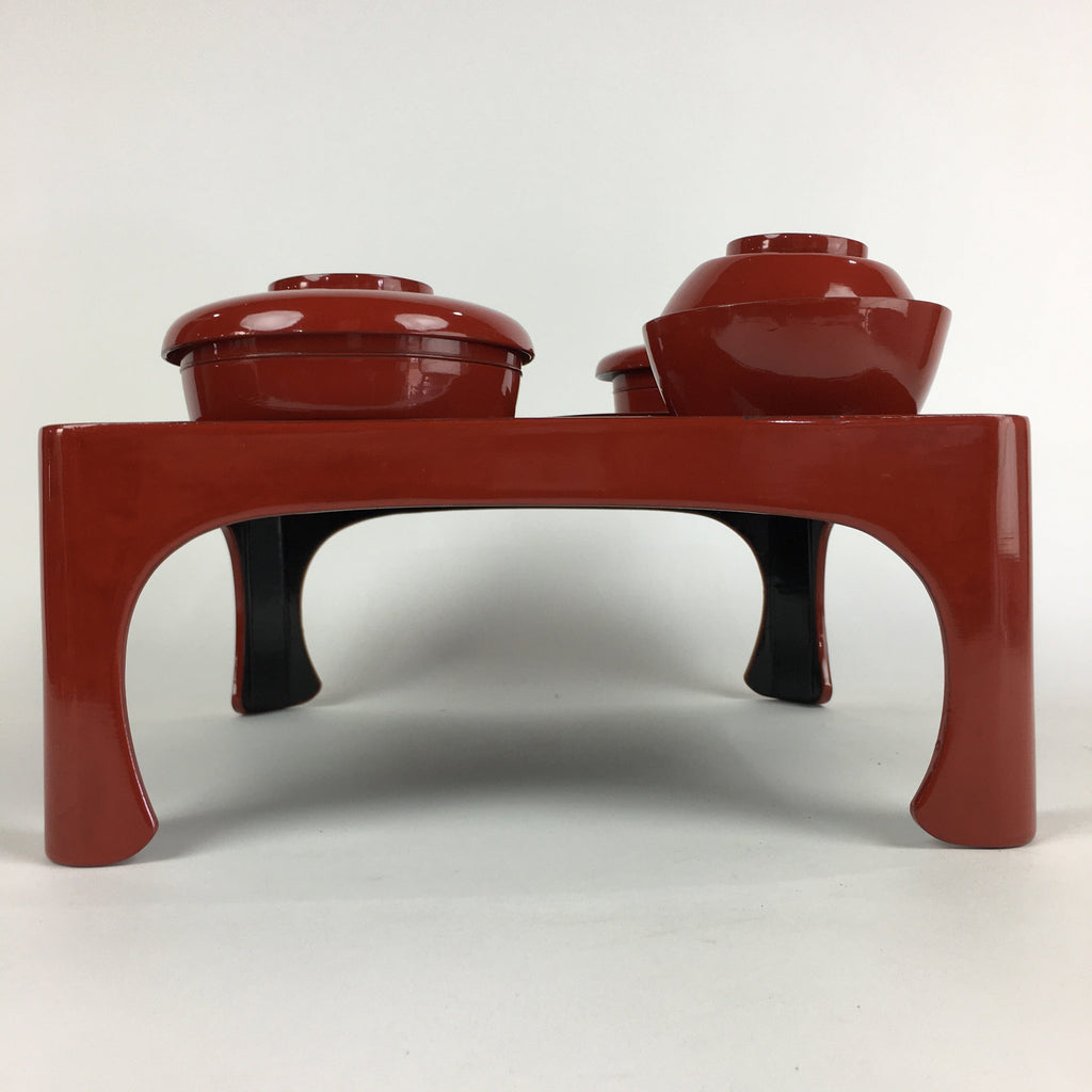 Japanese Wooden Legged Tray Lacquered Table Lidded Bowls Set Vtg Ozen UR735