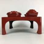 Japanese Wooden Legged Tray Lacquered Table Lidded Bowls Set Vtg Ozen UR735