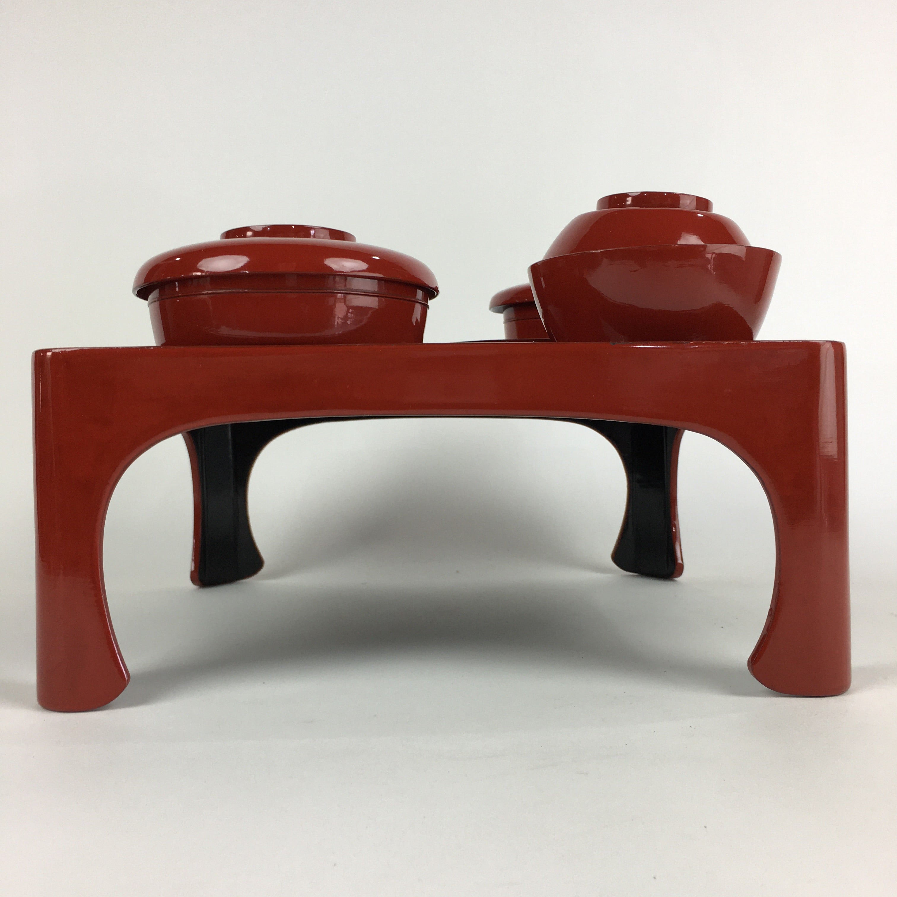 Japanese Wooden Legged Tray Lacquered Table Lidded Bowls Set Vtg Ozen UR735