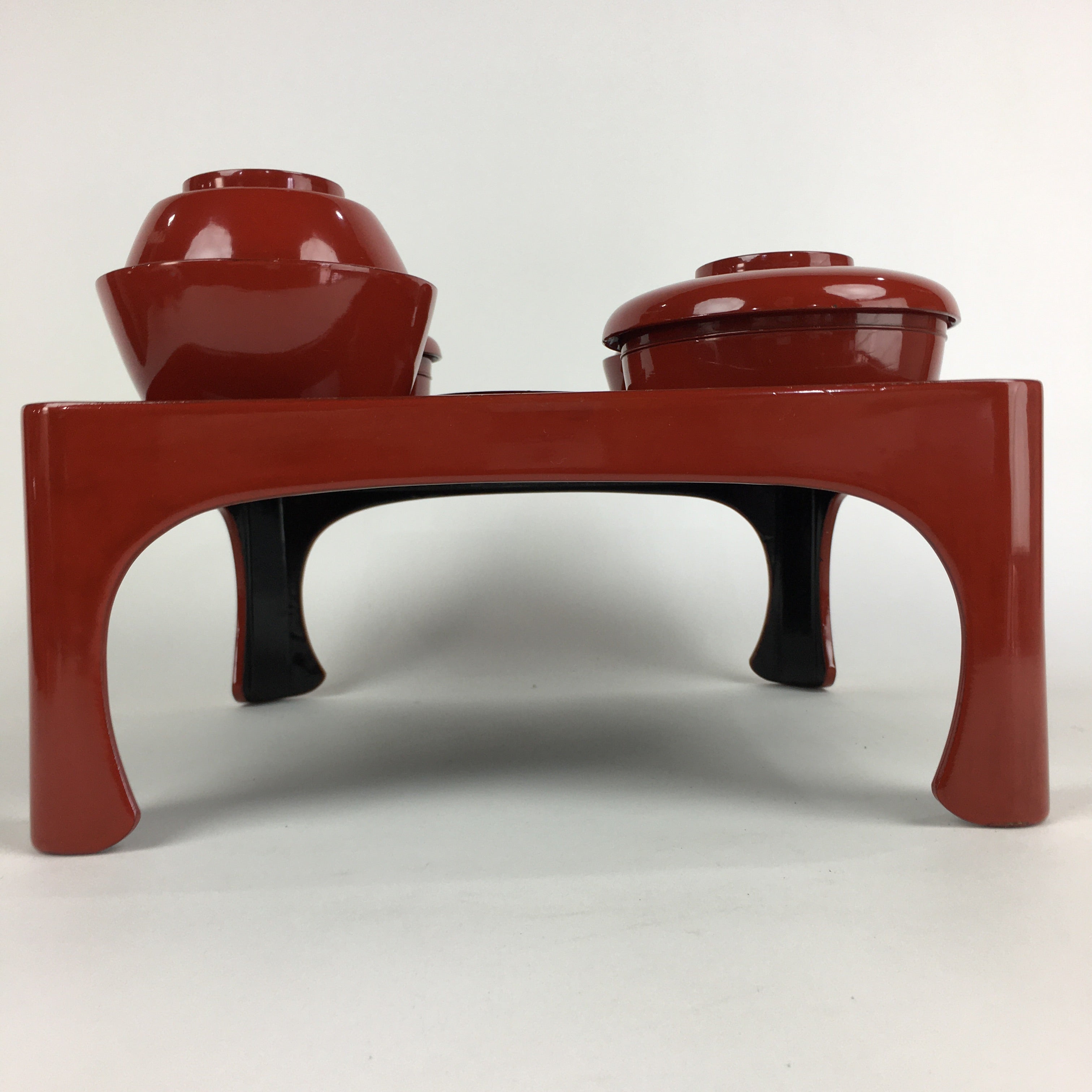 Japanese Wooden Legged Tray Lacquered Table Lidded Bowls Set Vtg Ozen UR735