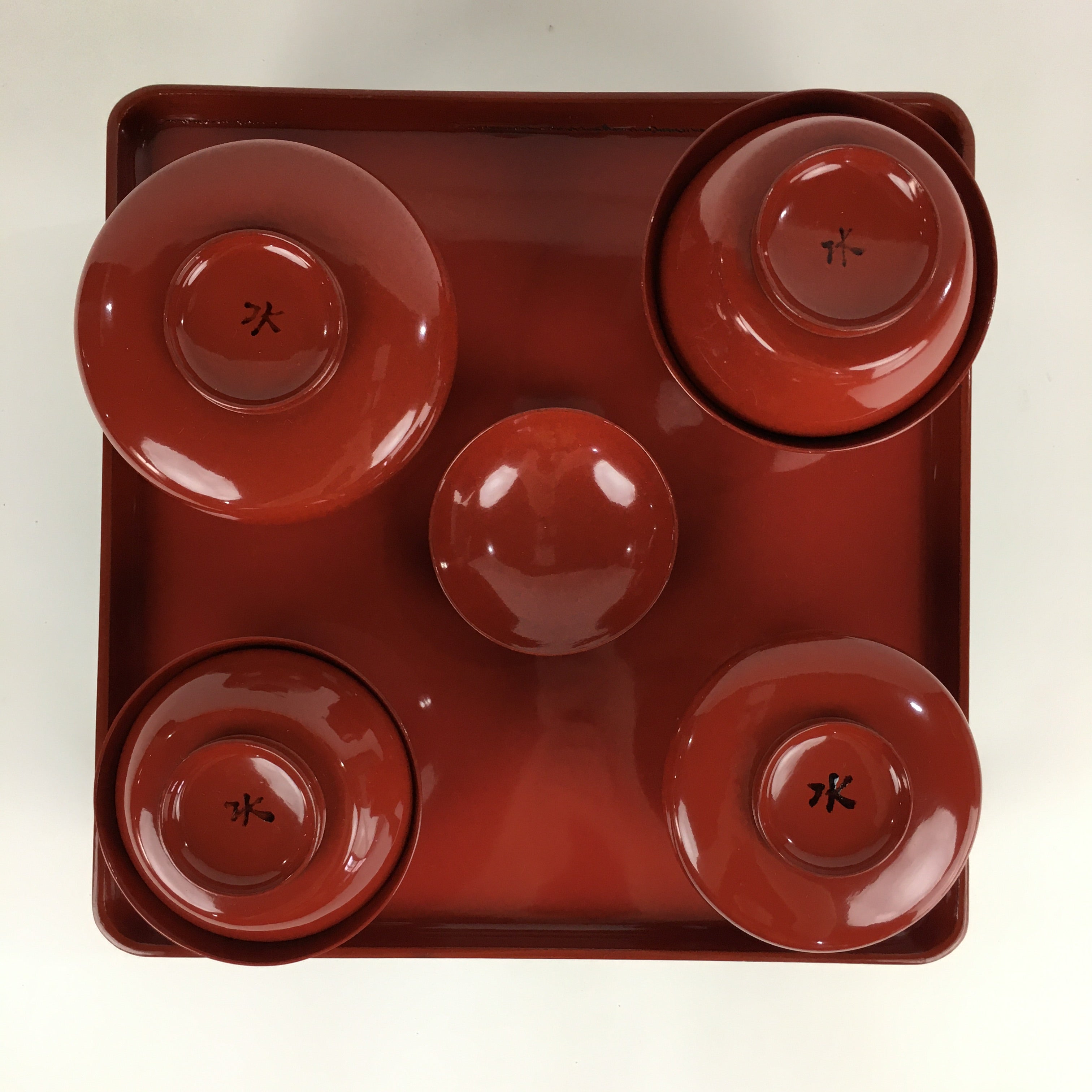 Japanese Wooden Legged Tray Lacquered Table Lidded Bowls Set Vtg Ozen UR735