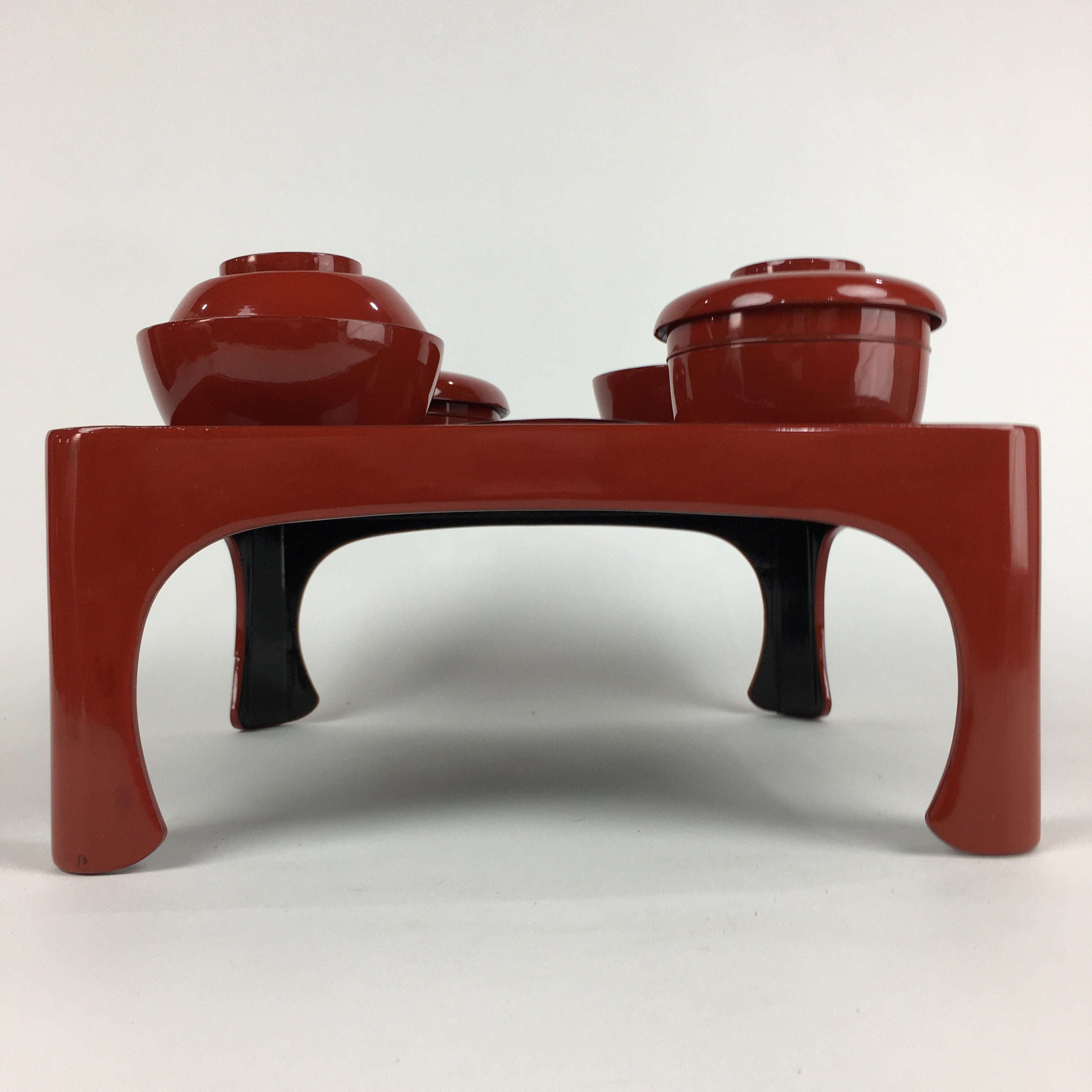 Japanese Wooden Legged Tray Lacquered Table Lidded Bowls Set Vtg Ozen UR736