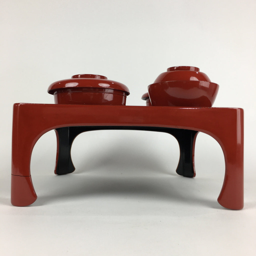 Japanese Wooden Legged Tray Lacquered Table Lidded Bowls Set Vtg Ozen UR736