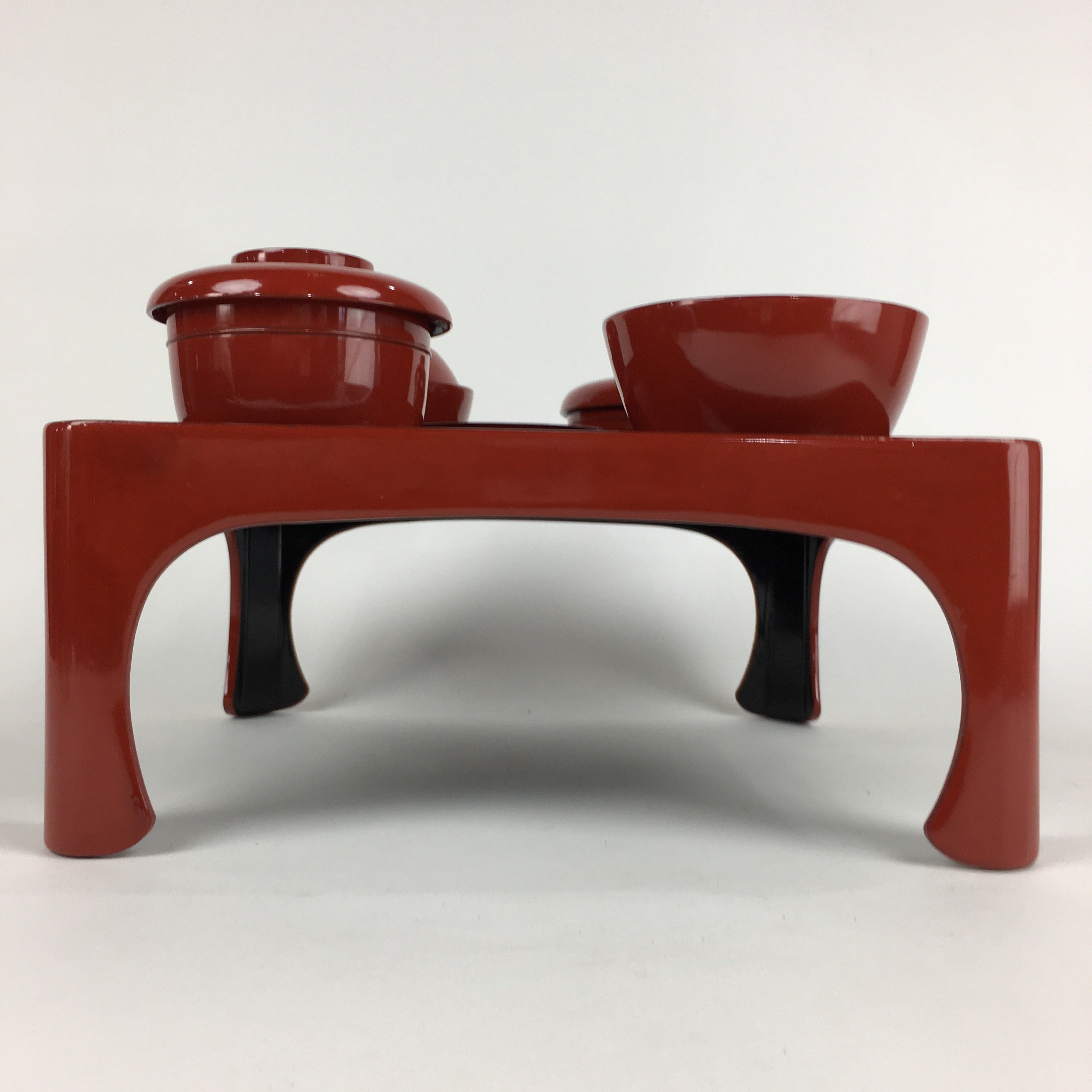 Japanese Wooden Legged Tray Lacquered Table Lidded Bowls Set Vtg Ozen UR736
