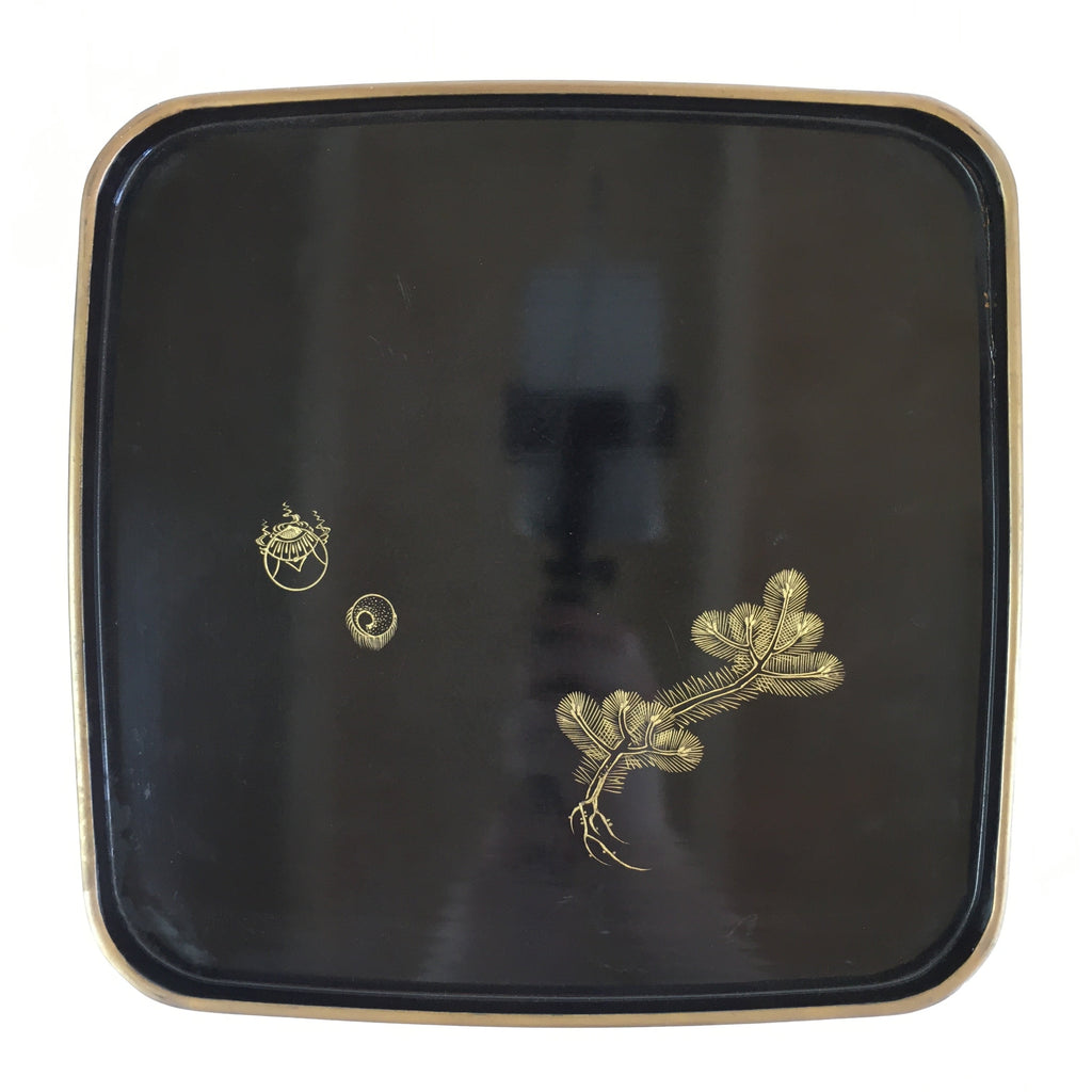 Japanese Wooden Legged Tray Lacquered Table Vtg Ozen Black UR793
