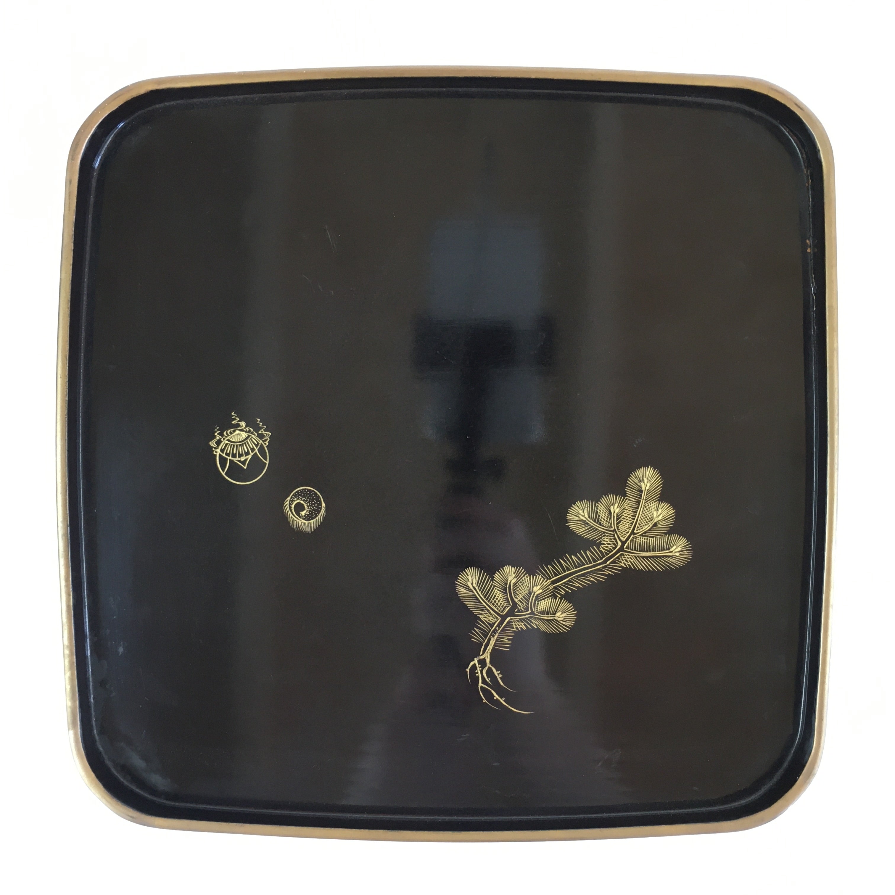 Japanese Wooden Legged Tray Lacquered Table Vtg Ozen Black UR793