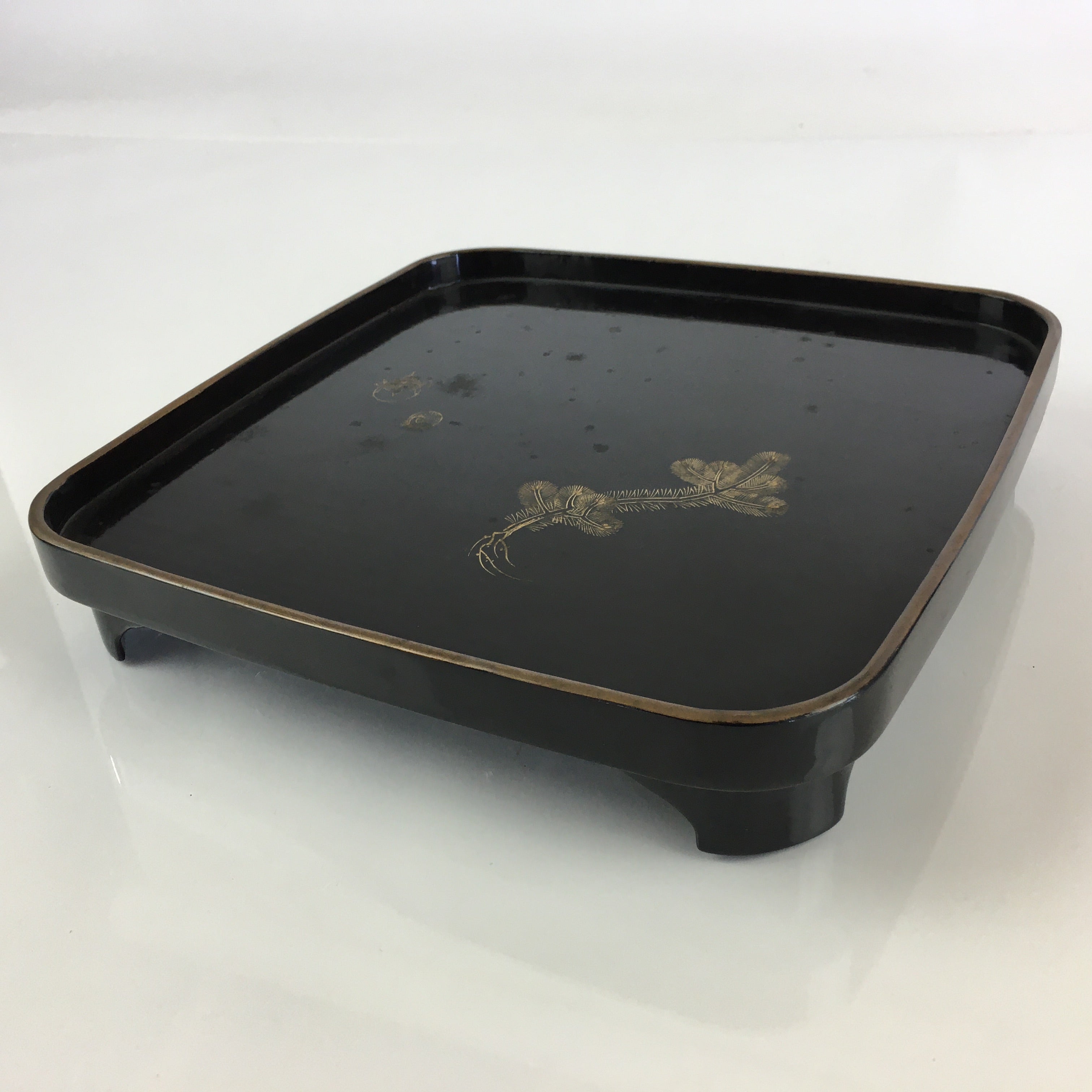 Japanese Wooden Legged Tray Lacquered Table Vtg Ozen Black UR795