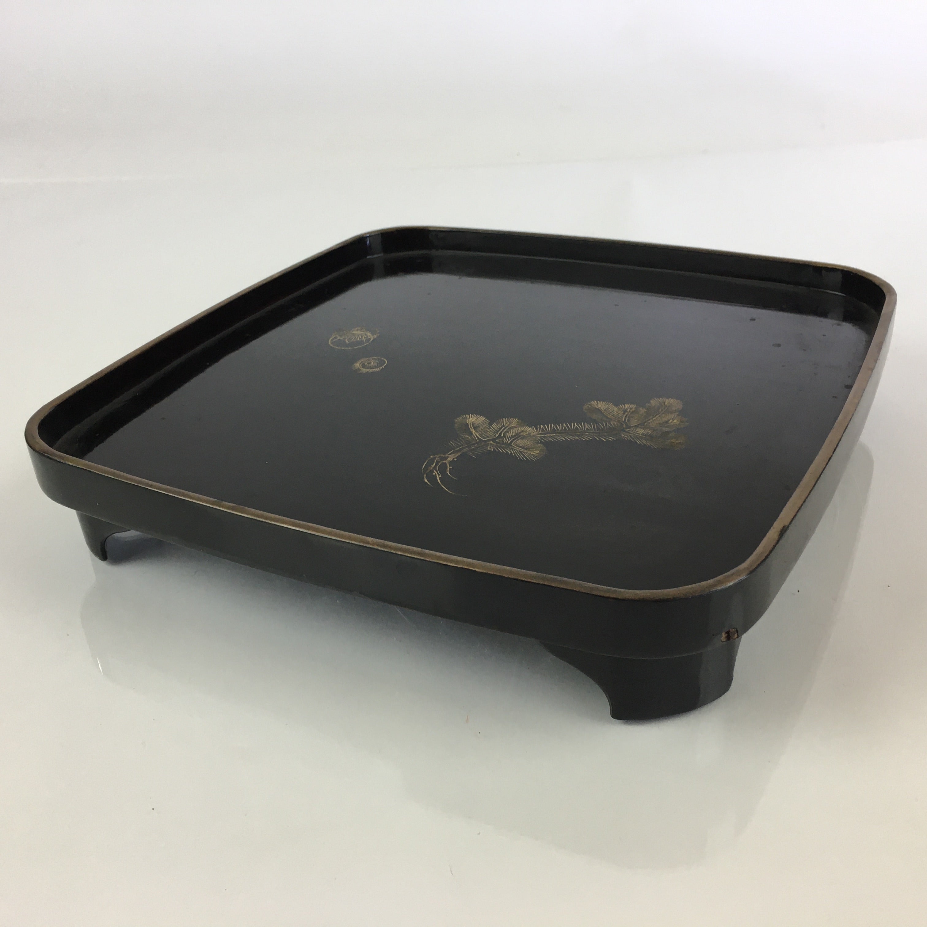 Japanese Wooden Legged Tray Lacquered Table Vtg Ozen Black UR797