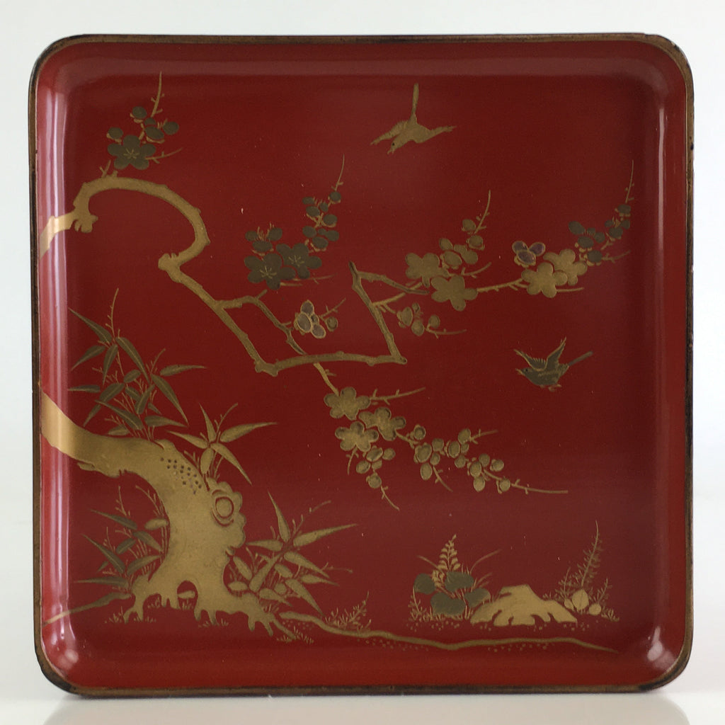 Japanese Wooden Legged Tray Lacquered Table Vtg Ozen Maki-e Red UR803