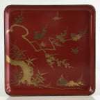 Japanese Wooden Legged Tray Lacquered Table Vtg Ozen Maki-e Red UR803