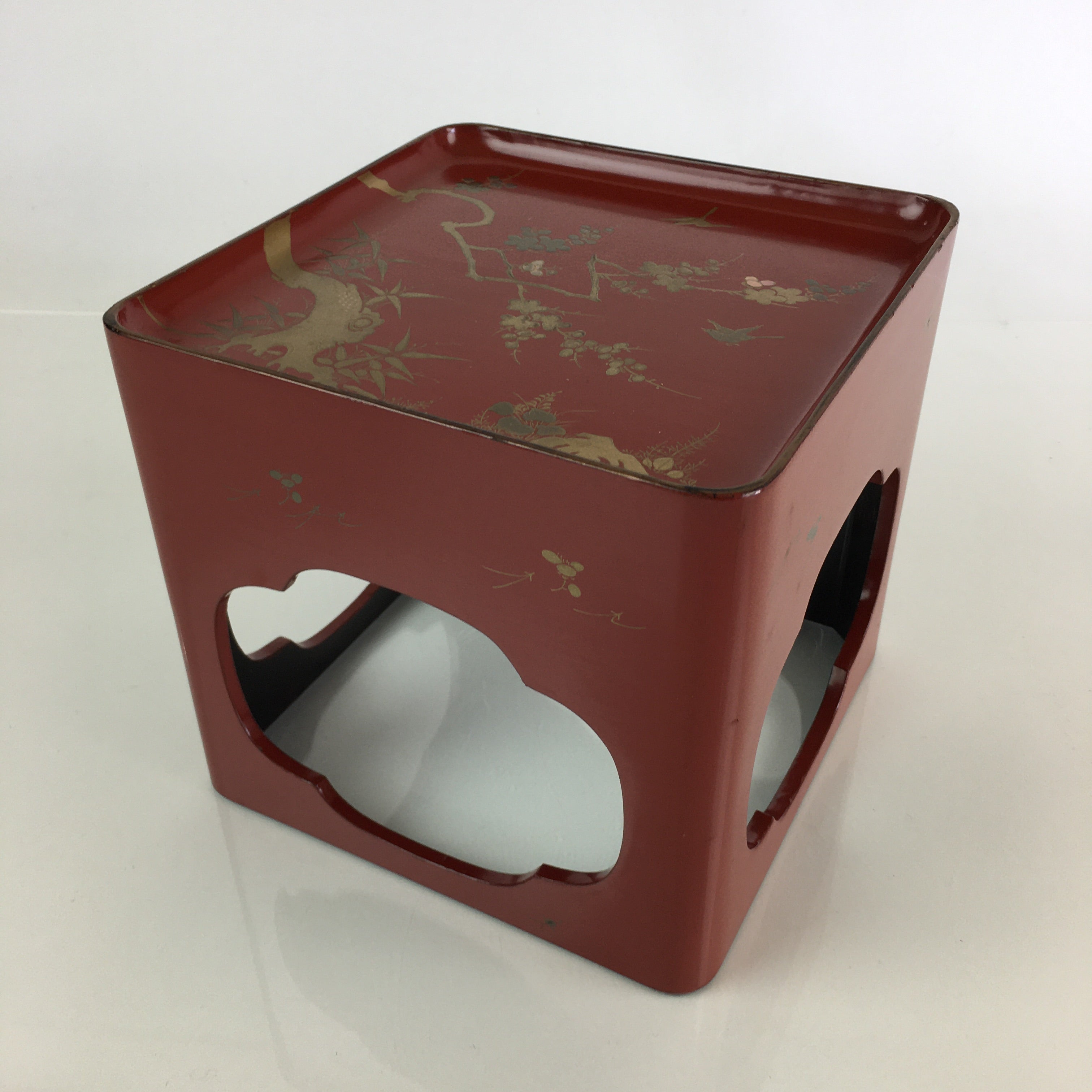 Japanese Wooden Legged Tray Lacquered Table Vtg Ozen Maki-e Red UR803