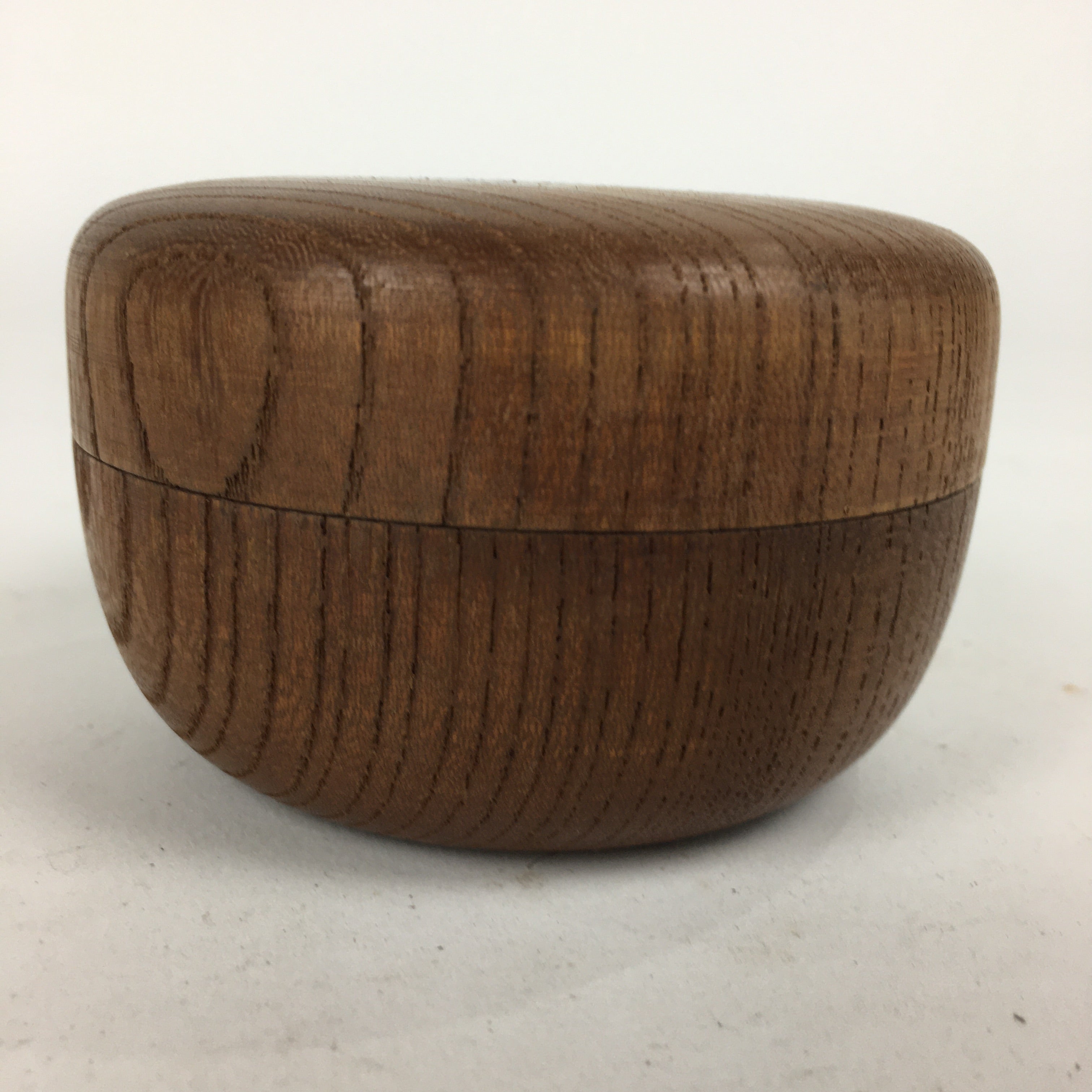 Japanese Wooden Lidded Box Vtg Round Shape Case Natural Brown UR648