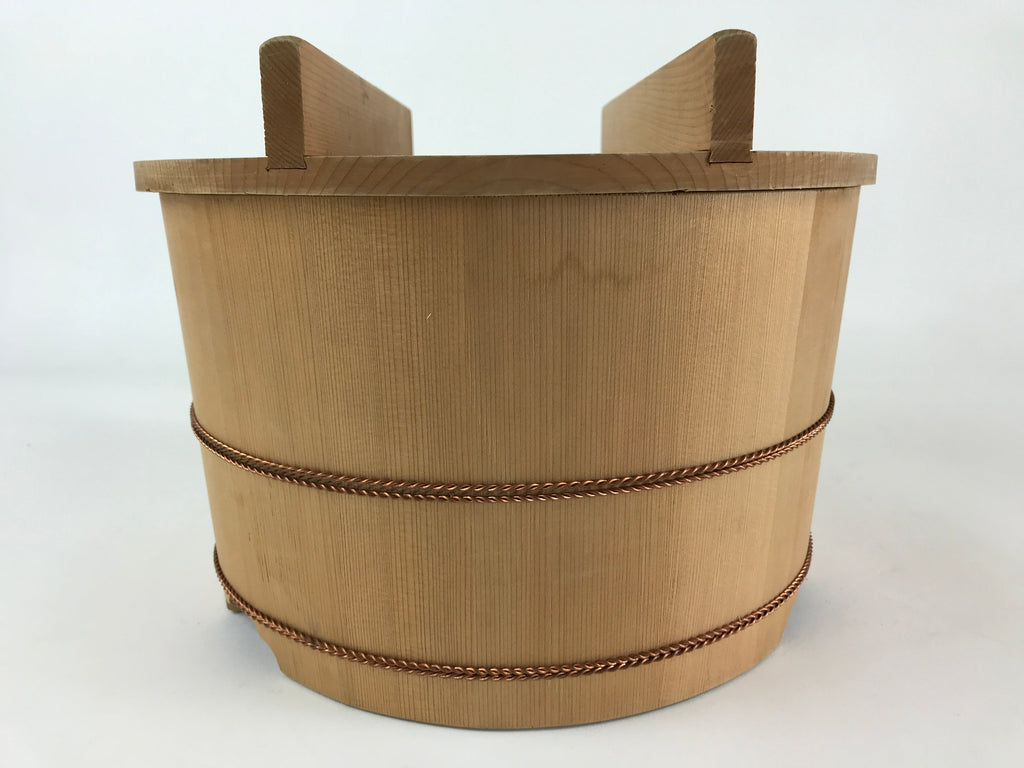 Japanese Wooden Lidded Bucket Ohitsu Vtg Handmade Rice Sushi Oke JK433