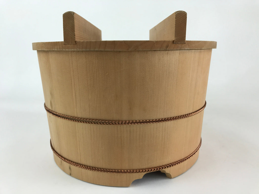 Japanese Wooden Lidded Bucket Ohitsu Vtg Handmade Rice Sushi Oke JK433