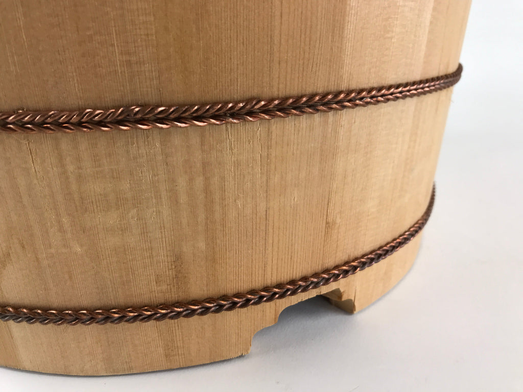 Japanese Wooden Lidded Bucket Ohitsu Vtg Handmade Rice Sushi Oke JK434