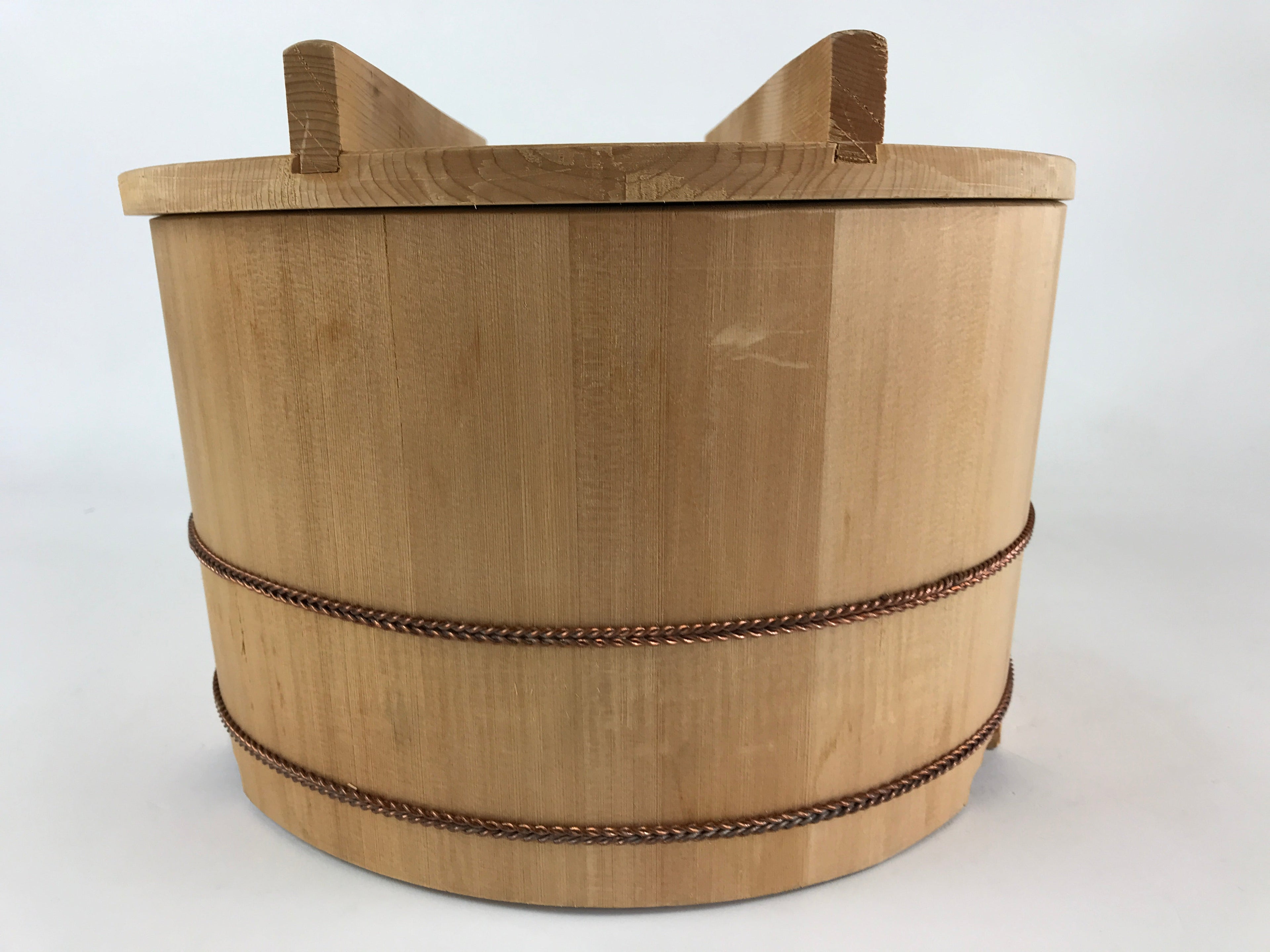 Japanese Wooden Lidded Bucket Ohitsu Vtg Handmade Rice Sushi Oke JK434