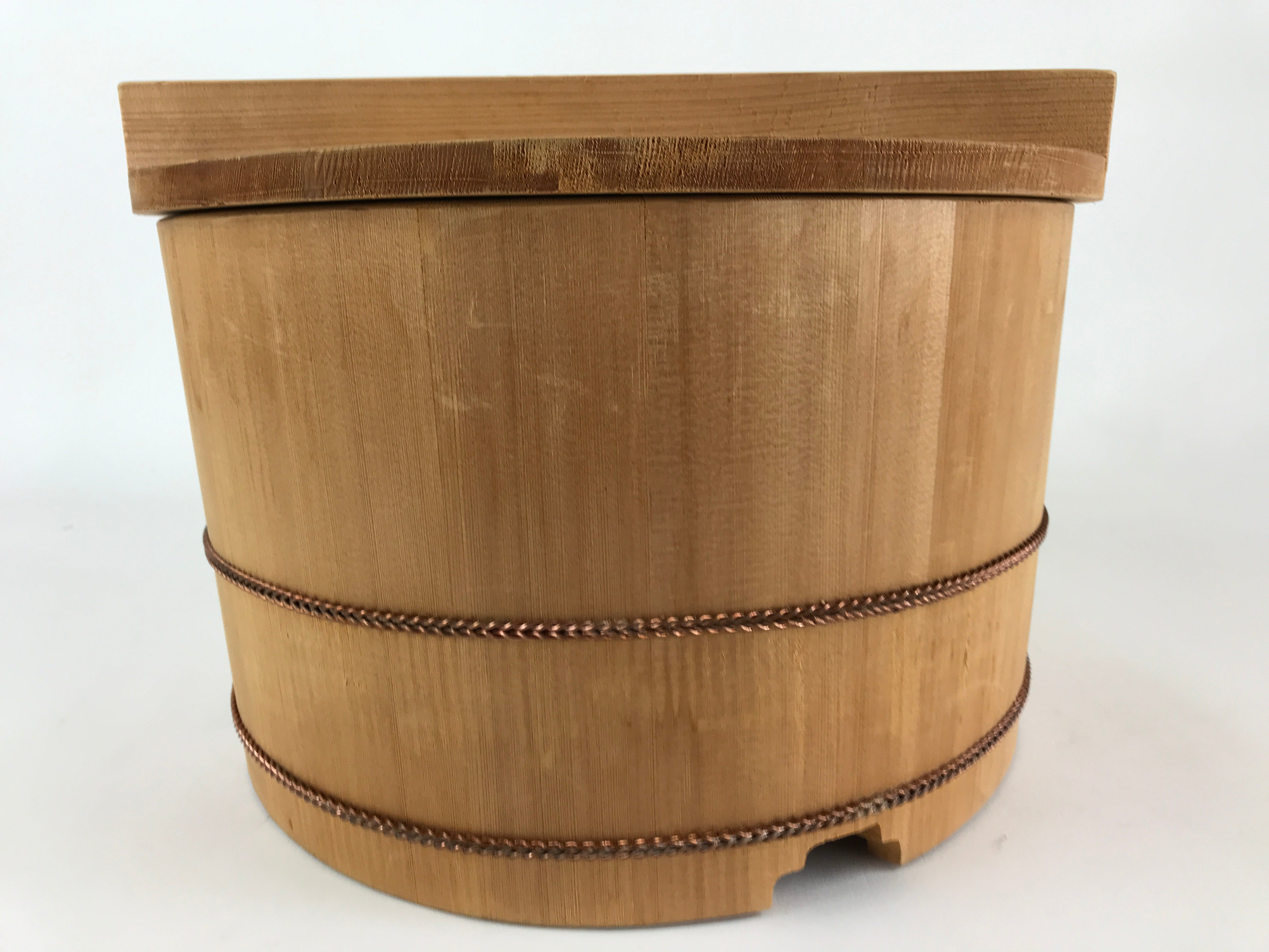 Japanese Wooden Lidded Bucket Ohitsu Vtg Handmade Rice Sushi Oke JK434