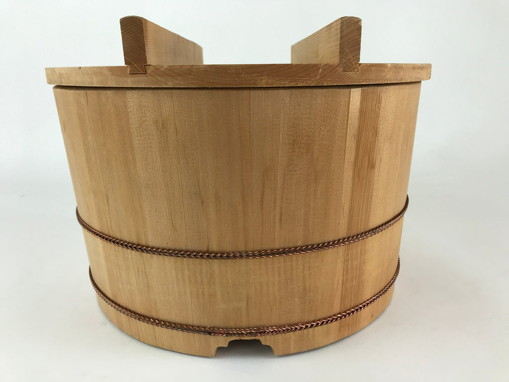 Japanese Wooden Lidded Bucket Ohitsu Vtg Handmade Rice Sushi Oke JK434