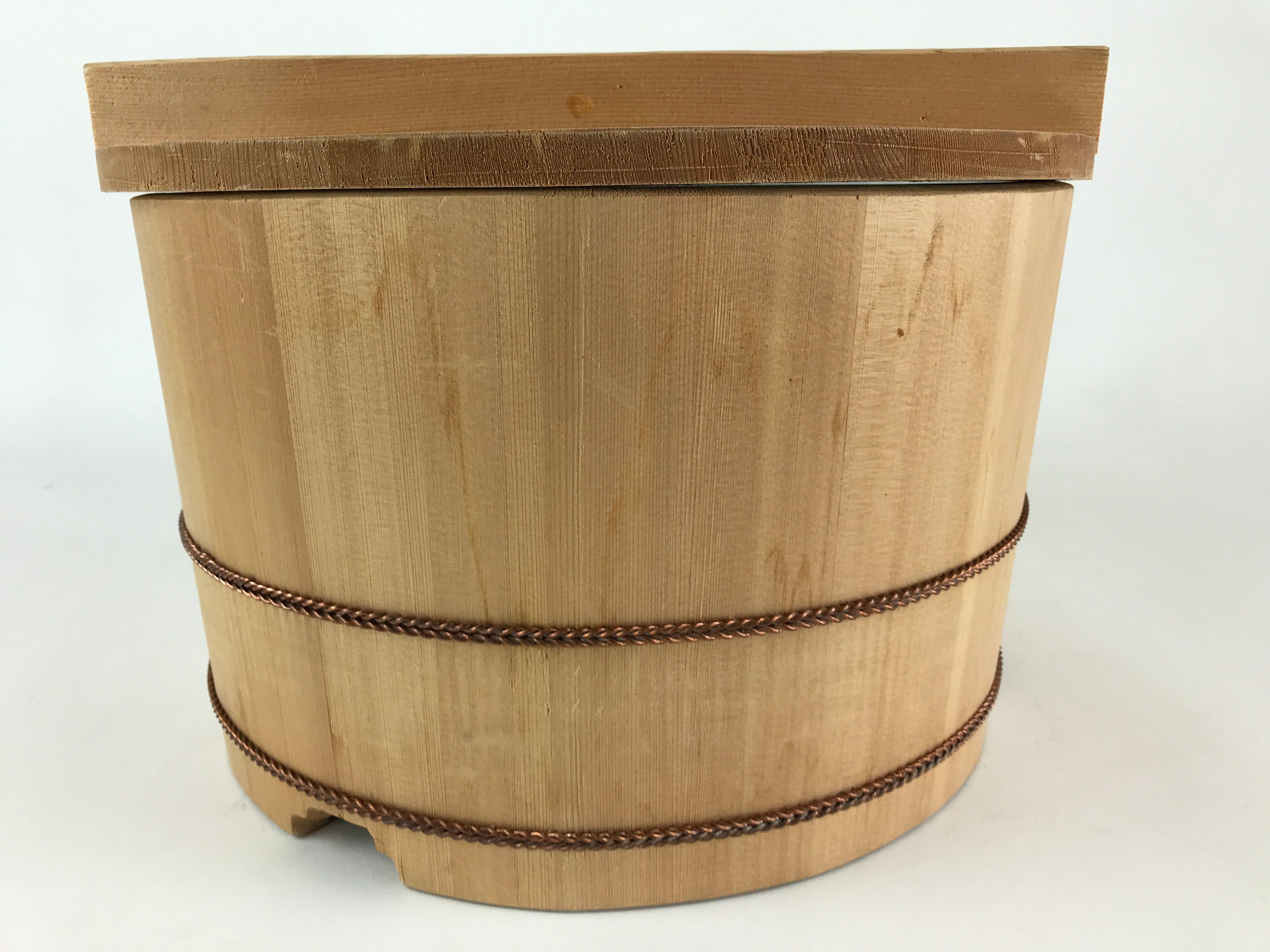 Japanese Wooden Lidded Bucket Ohitsu Vtg Handmade Rice Sushi Oke JK434