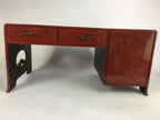 Japanese Wooden Low Desk Vtg 2 Drawers Sliding Door Black Red T242