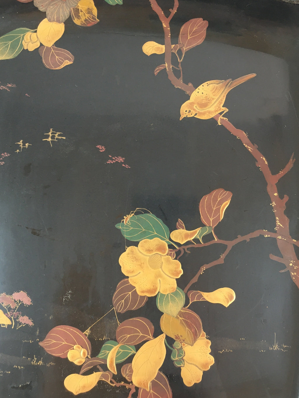Japanese Wooden Maki-e Bon Tray Obon Vtg Nurimono Camellia UR804