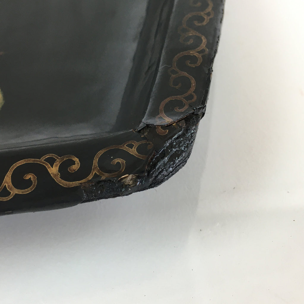 Japanese Wooden Maki-e Bon Tray Obon Vtg Nurimono Camellia UR804