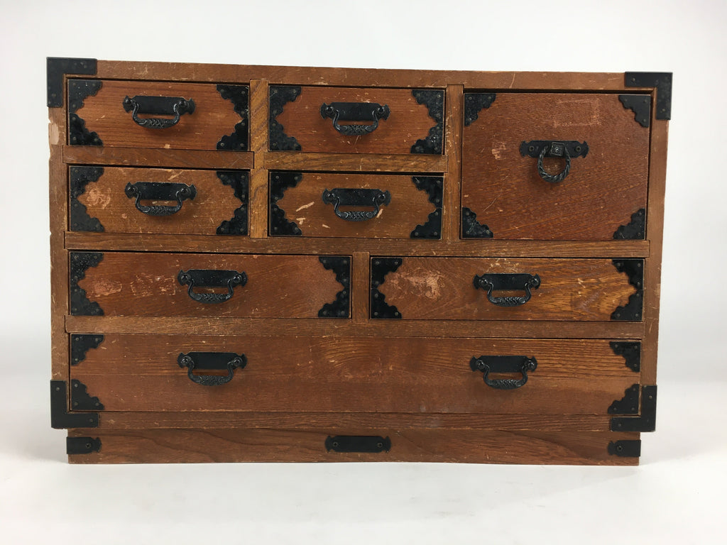Japanese Wooden Medicine Chest Vtg Kusuri Tansu 8 Drawers Brown T277